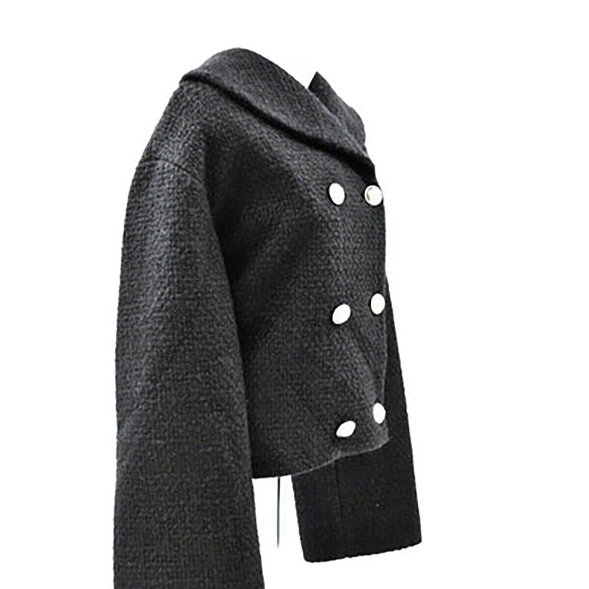 Balmain Cape Wool Peacoat - Black, Silver-Toned Hardware 36 US S Jacket