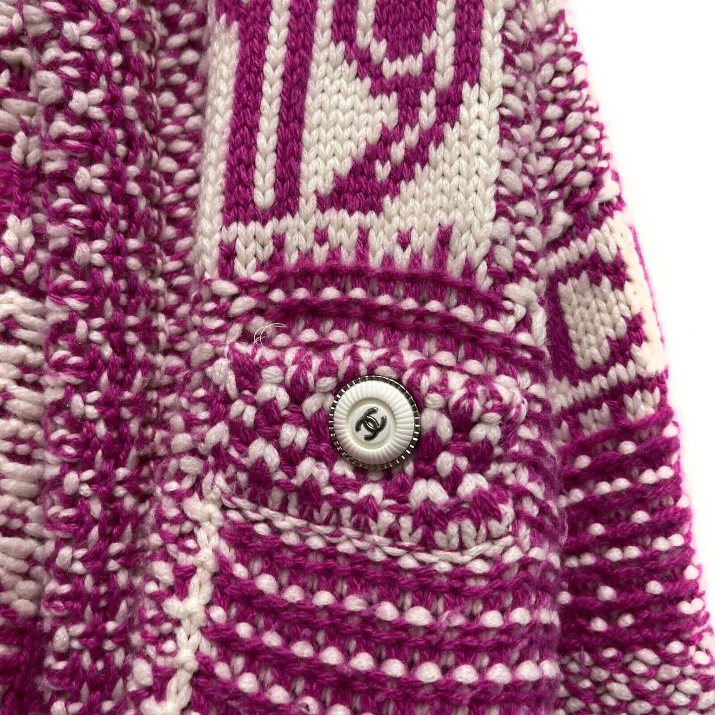 Chanel 20C Cocomark belted pink and white Cashmere knit cardigan 34 US 2 sweater