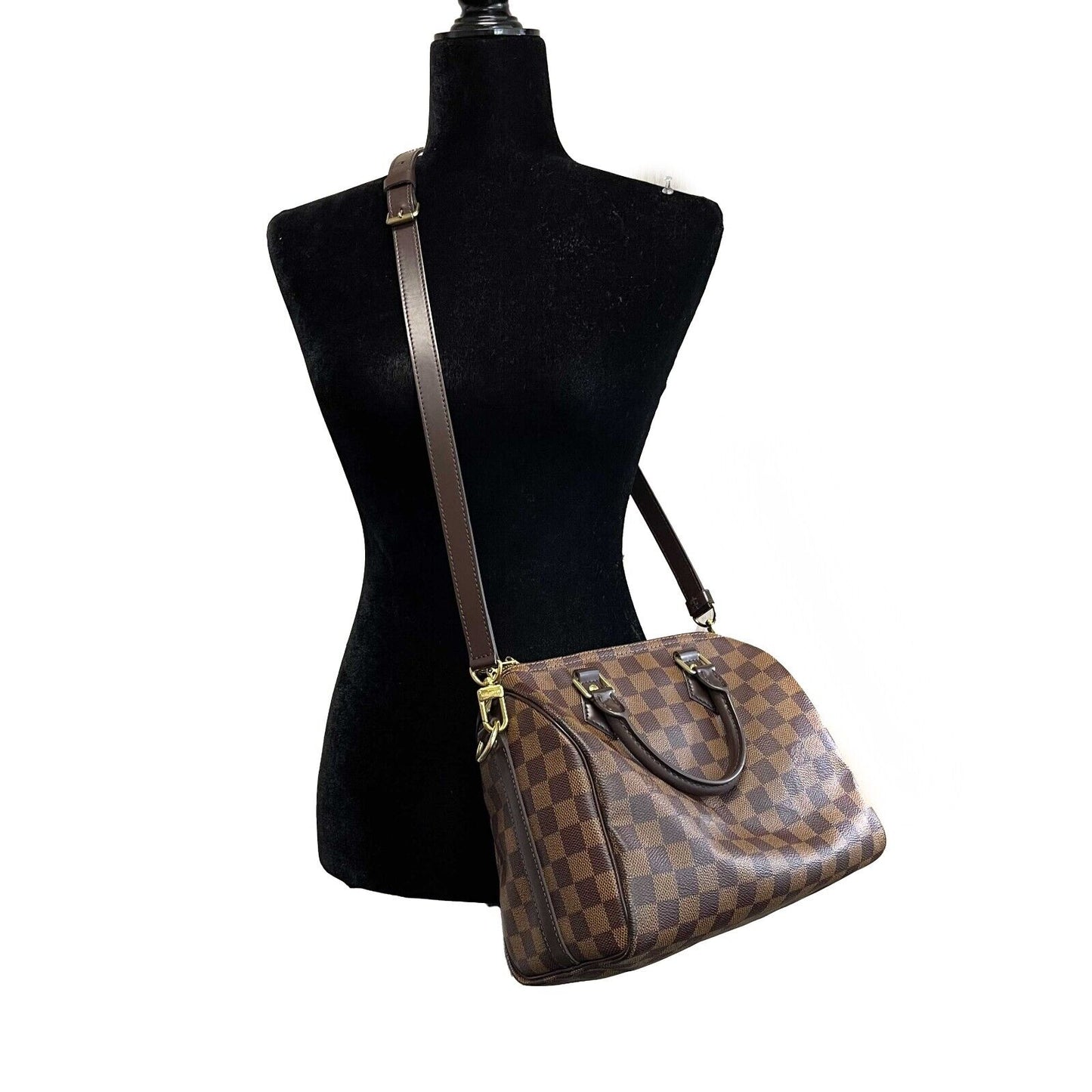 Louis Vuitton Speedy Bandoulier 25 Red Interior Damier Ebene Crossbody Brown