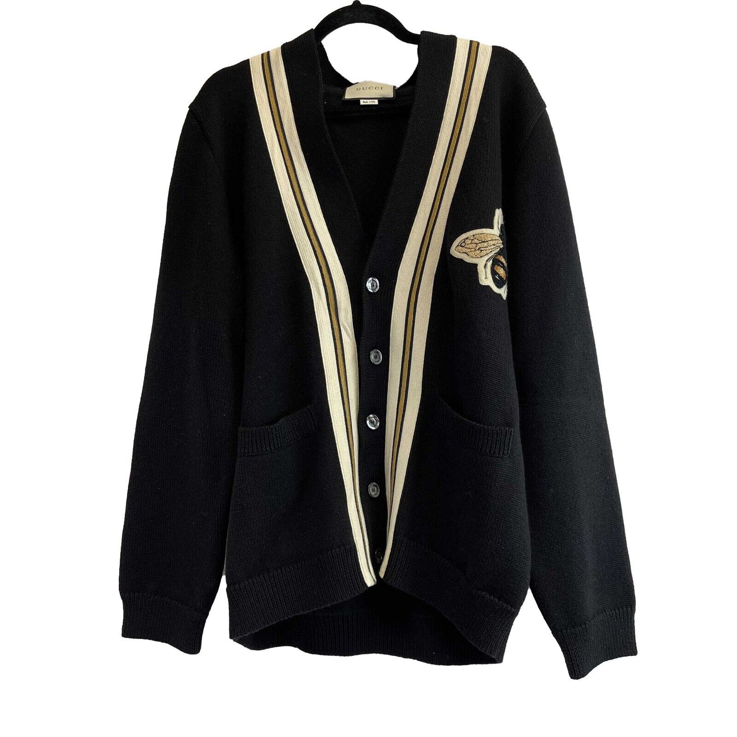 Gucci - Wool Bee Appliqué Black Cardigan - Size label missing
