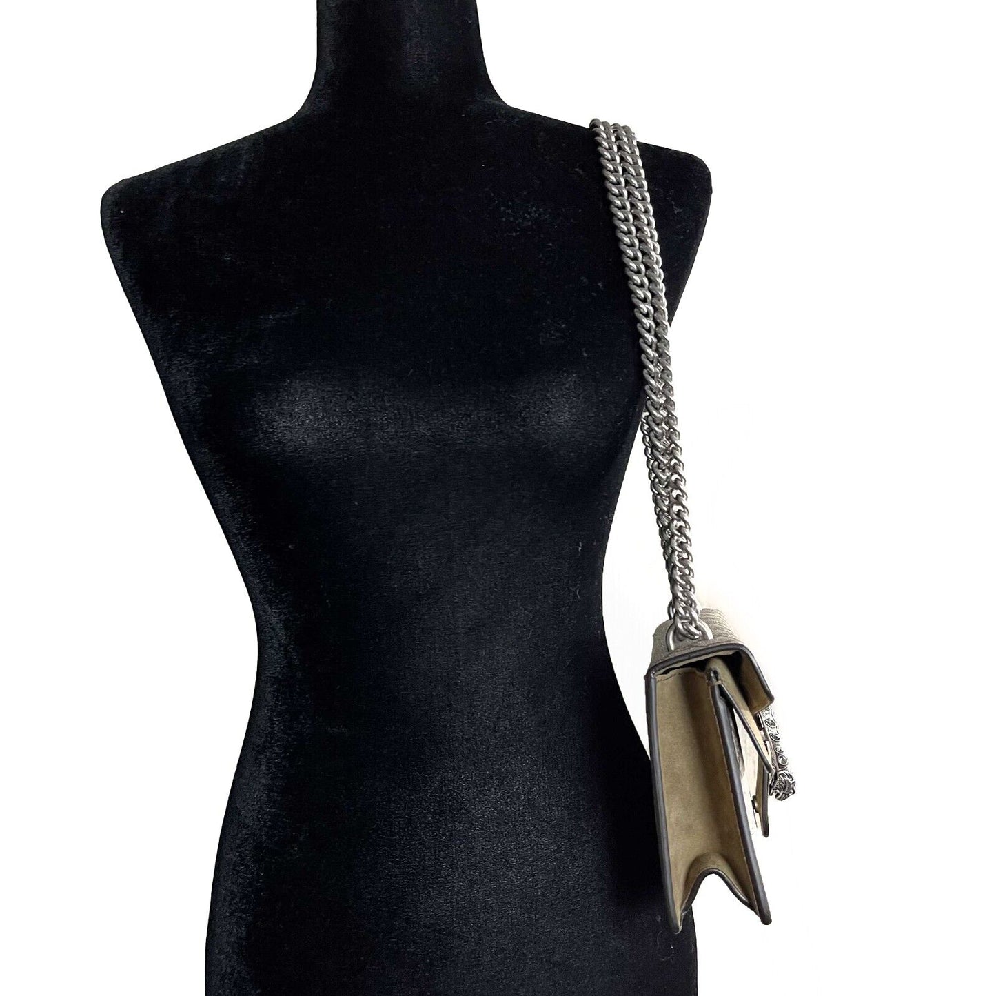 Gucci NWOT GG Supreme Monogram Suede Crystal Small Dionysus Brown Handbag