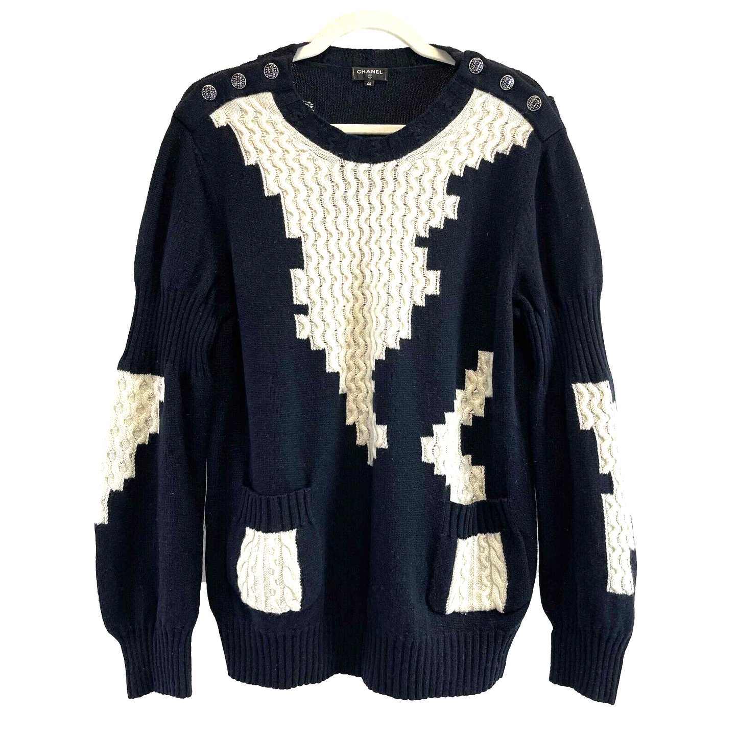 Chanel Excellent Cashmere Knit Sweater Blue/white Size 46 US 14 Top