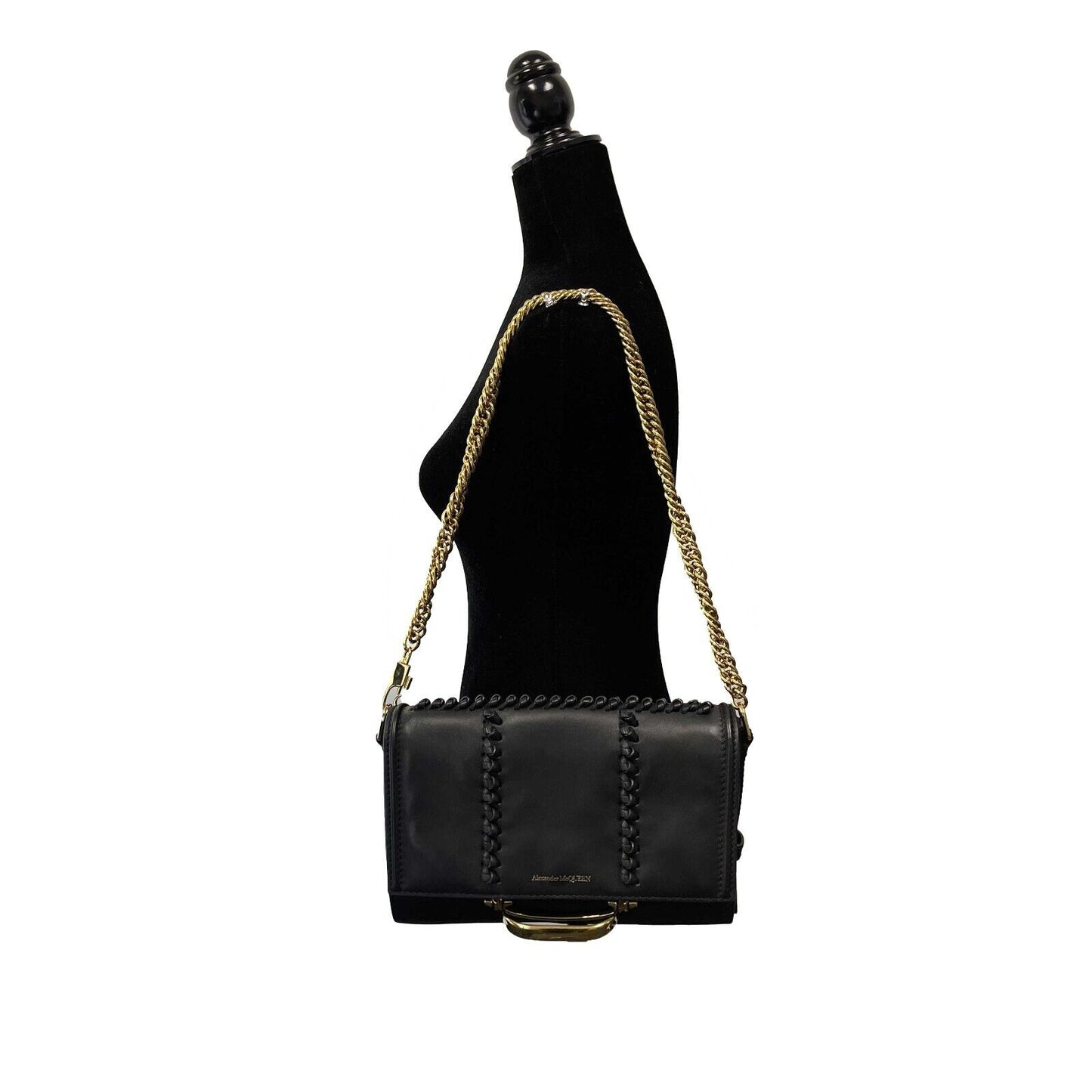 Alexander McQueen - Black / Gold Calfskin Leather - Braided Story Shoulder Bag