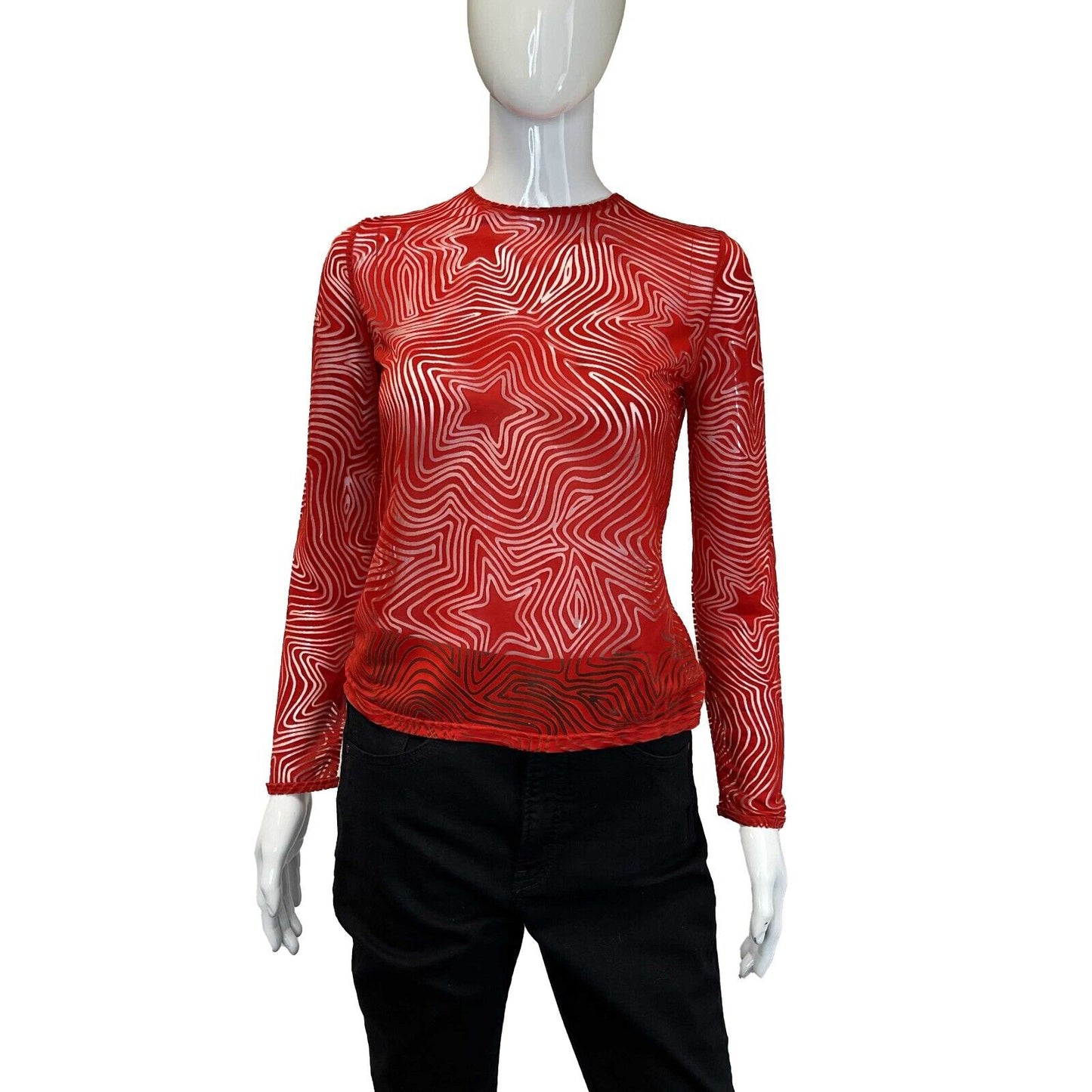 Versace Vintage 90s! RARE Star 38 US 2 Red Long Sleeve Blouse Top PRISTINE