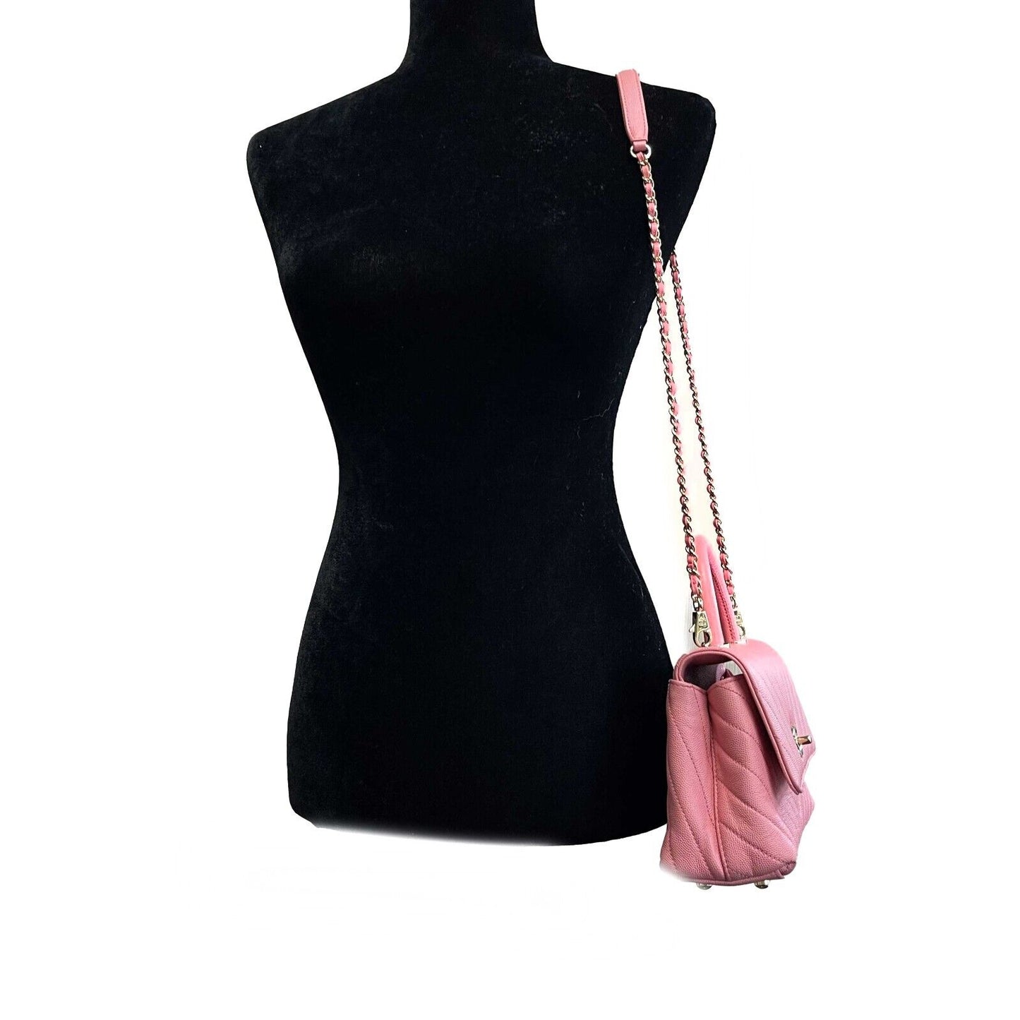 Chanel Mini Coco Top Handle Flap Bag Chevron Caviar Mini Crossbody 2019