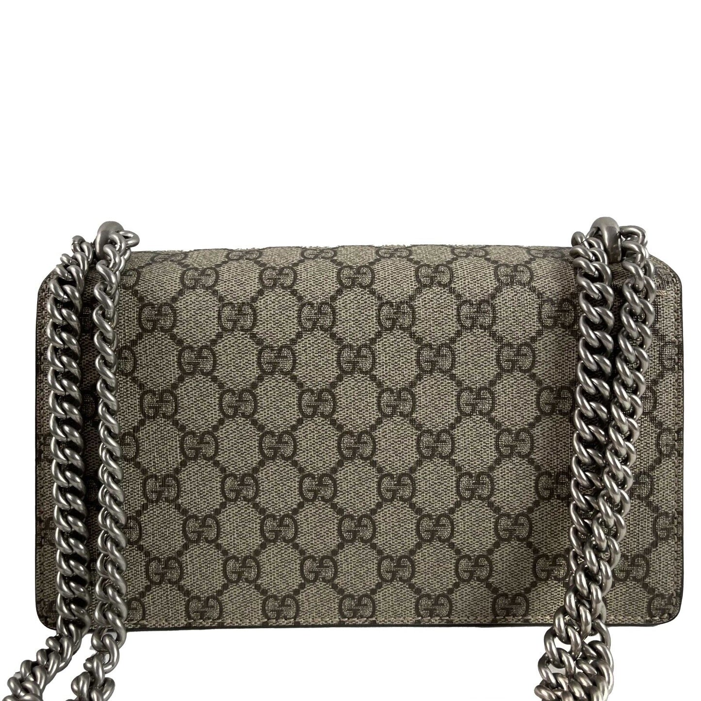 Gucci NWOT GG Supreme Monogram Suede Crystal Small Dionysus Brown Handbag