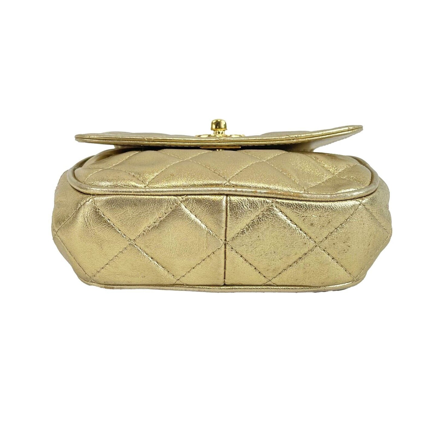 CHANEL - Mini Flap Bag Vintage Chain Metallic Gold CC Leather Quilted Crossbody