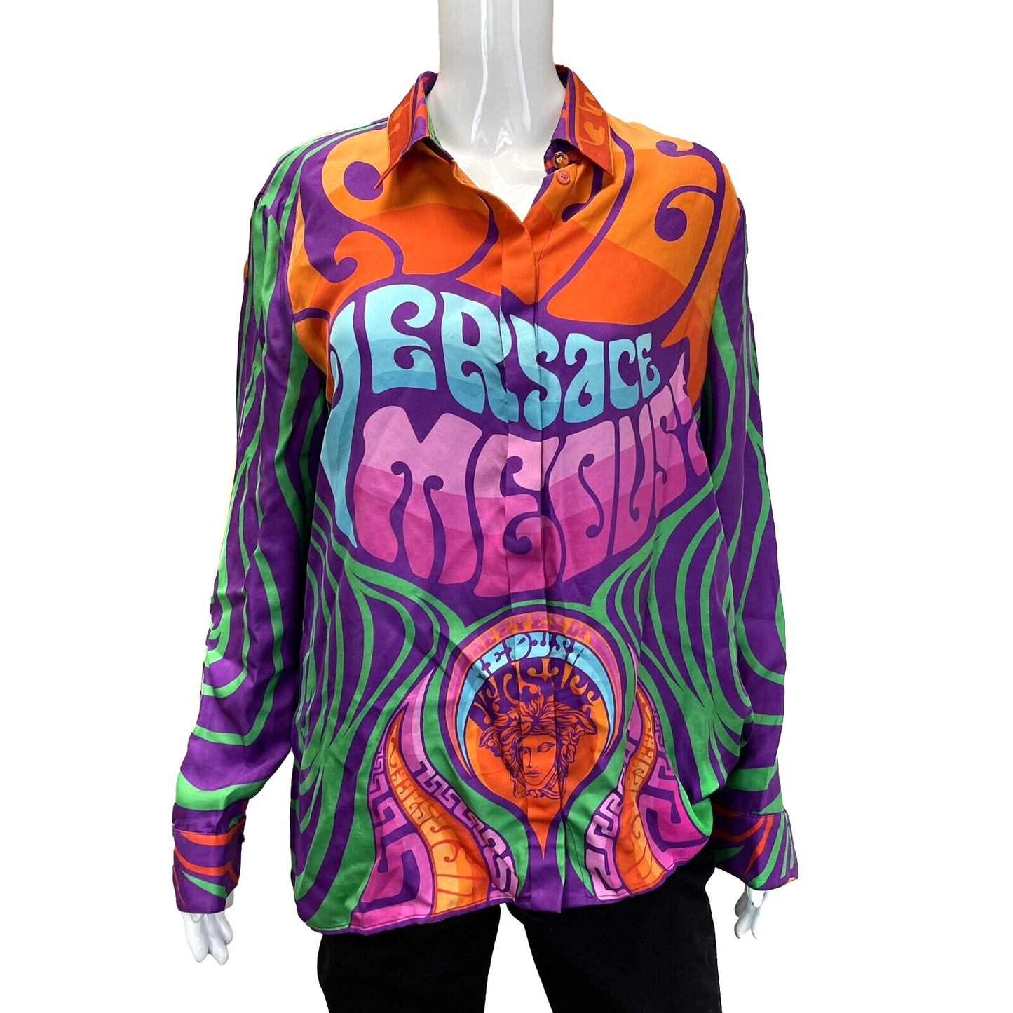 Versace Medusa Logo Printed Silk Multicolor Top - New w/ Tags