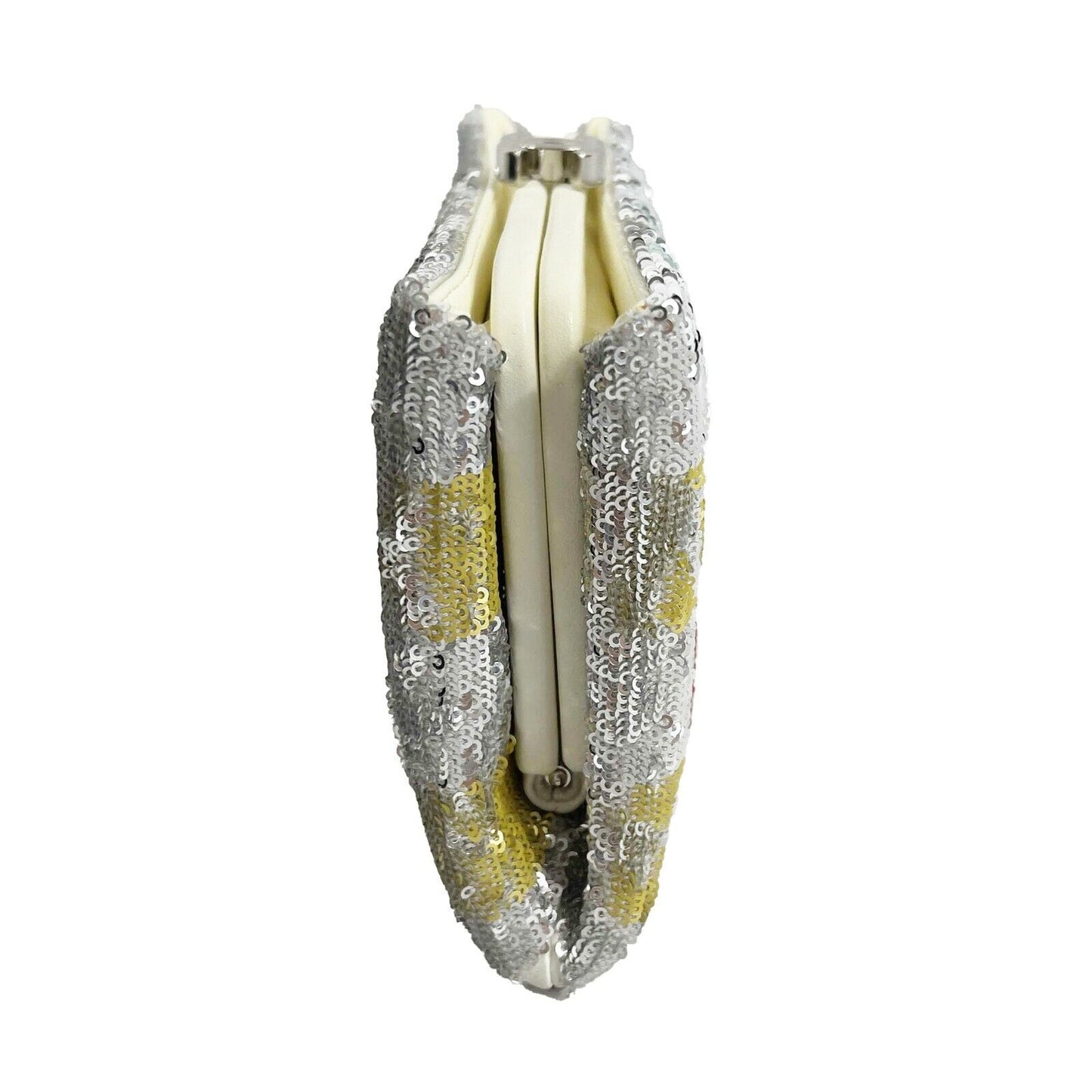 CHANEL - La Pausa Small Embroidered Satin Silver Sequin Clutch Bag