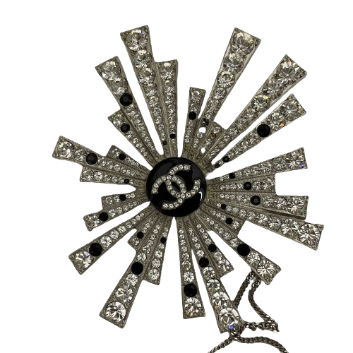 Chanel Excellent CC Comète Pendant 2005 Palladium Plated Strass Necklace