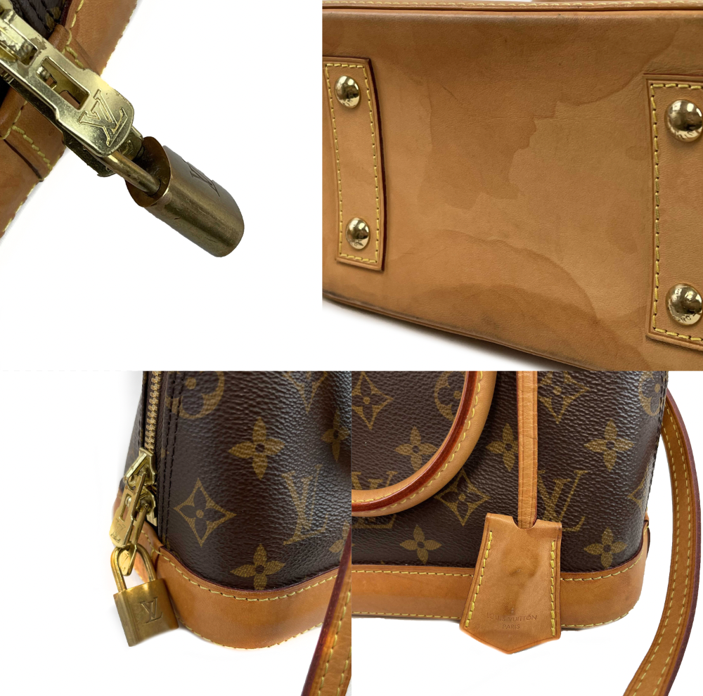 Louis Vuitton Alma Monogram Canvas BB Brown Good Handbag Crossbody Bag W/ Lock & Key