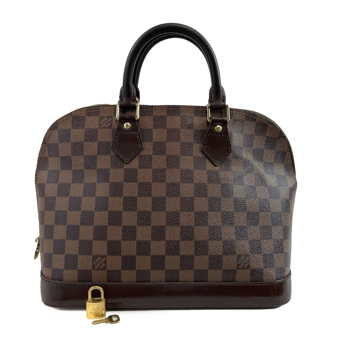 Louis Vuitton Alma Damier Ebene PM Brown Top Handle W/ Lock & Key