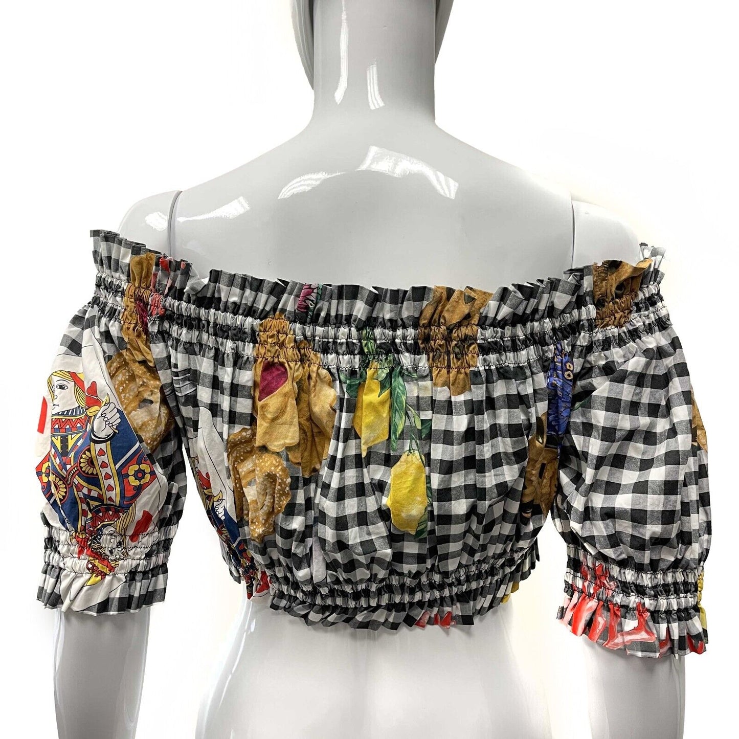 Dolce & Gabbana -Cropped Off Shoulder Plaid Gingham print cotton IT 42 US 6 top