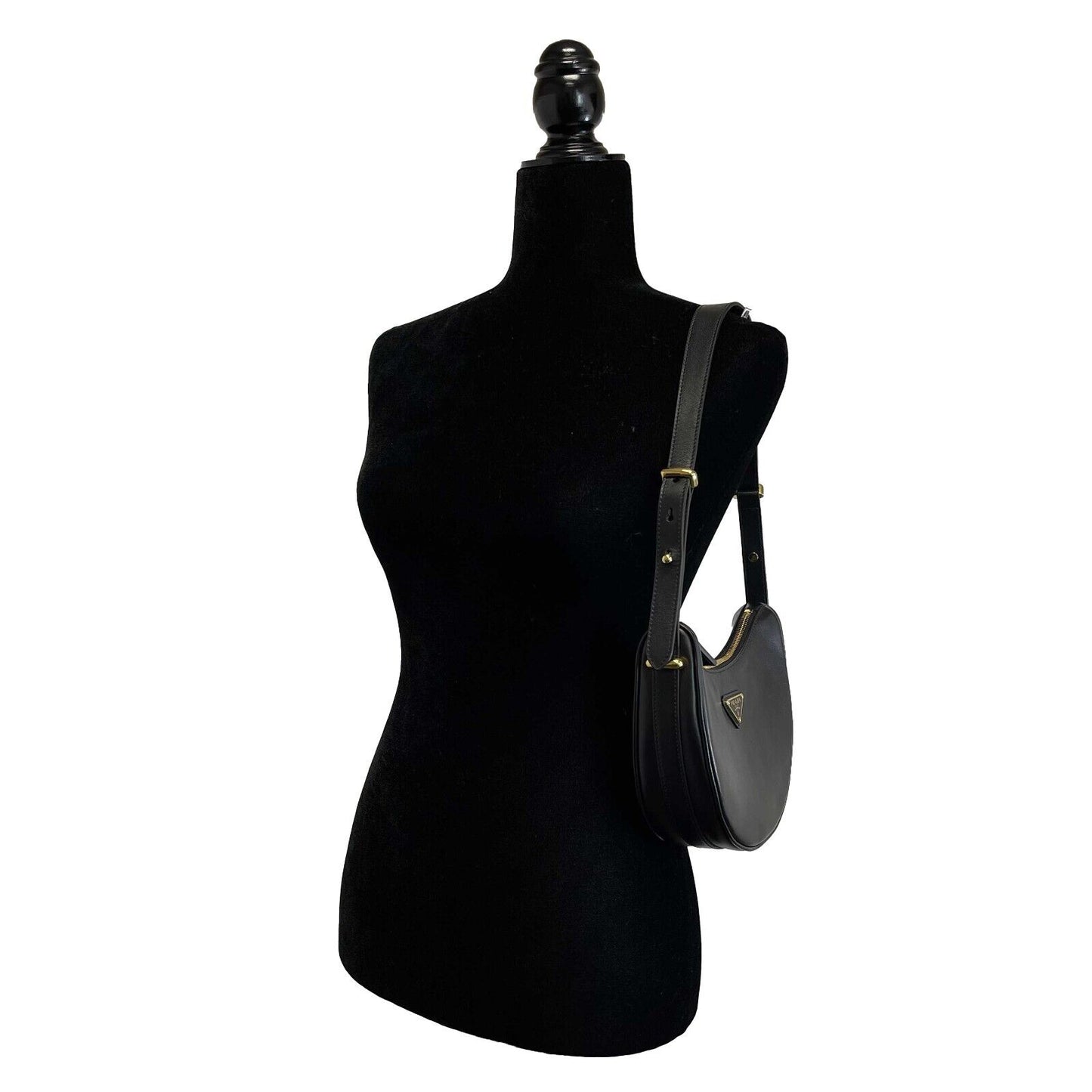 Prada Black Arqué leather shoulder bag Excellent Handbag w/box