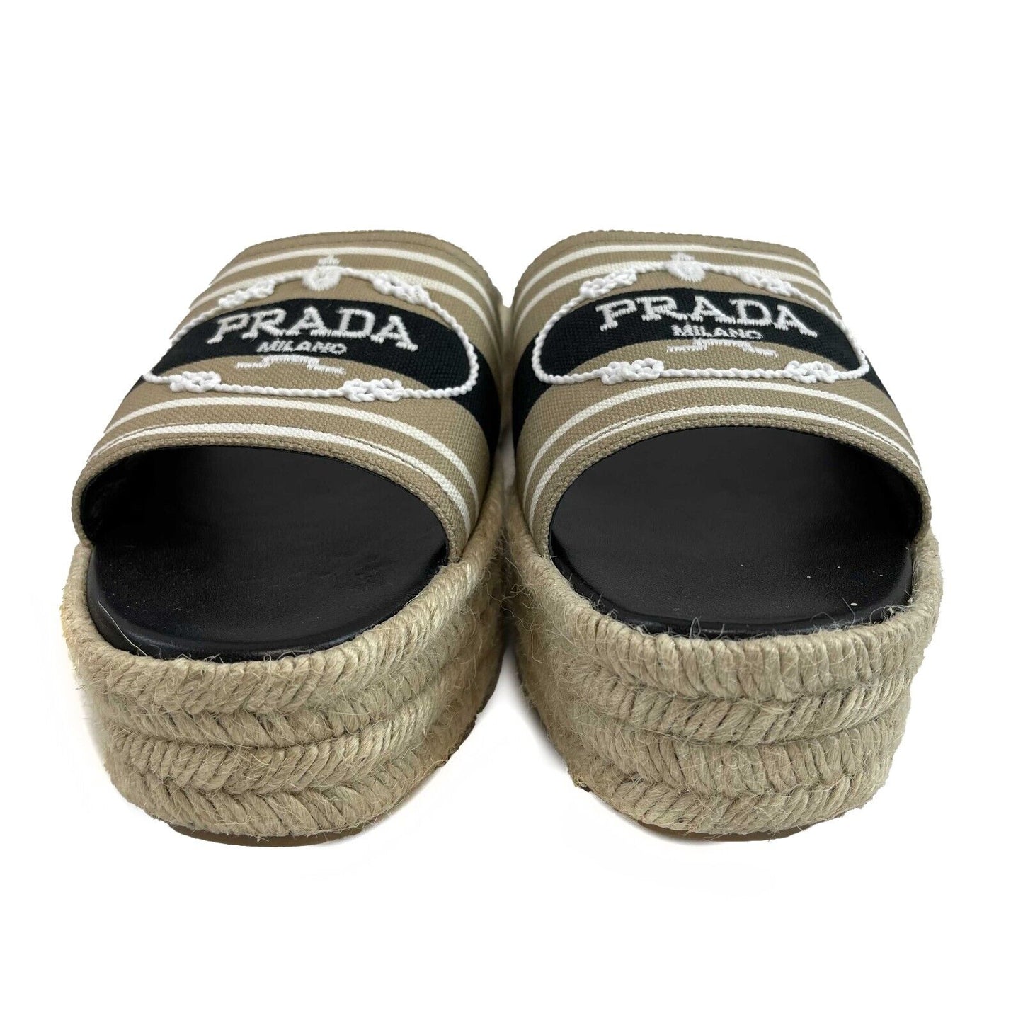 Prada Excellent Corda Espadrille Slide Embroidered Strip Platform 39.5 US 9.5