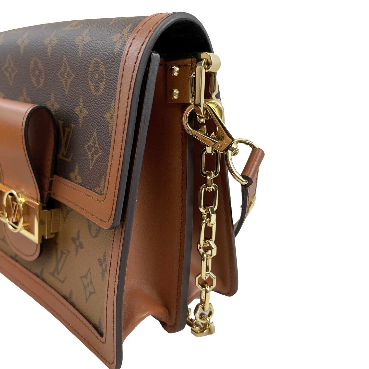 Louis Vuitton Dauphine Reverse Monogram Canvas Leather MM Brown Handbag NEW Box
