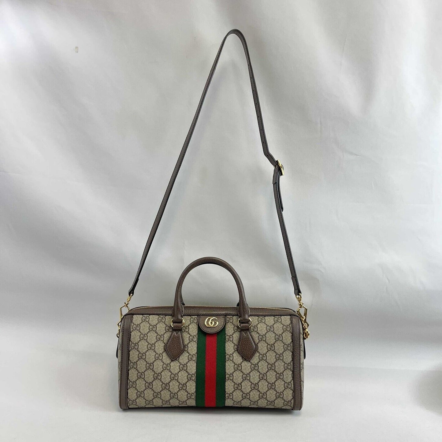 Gucci - Ophidia Boston GG Medium Brown Canvas Top Handle w/ Shoulder Strap