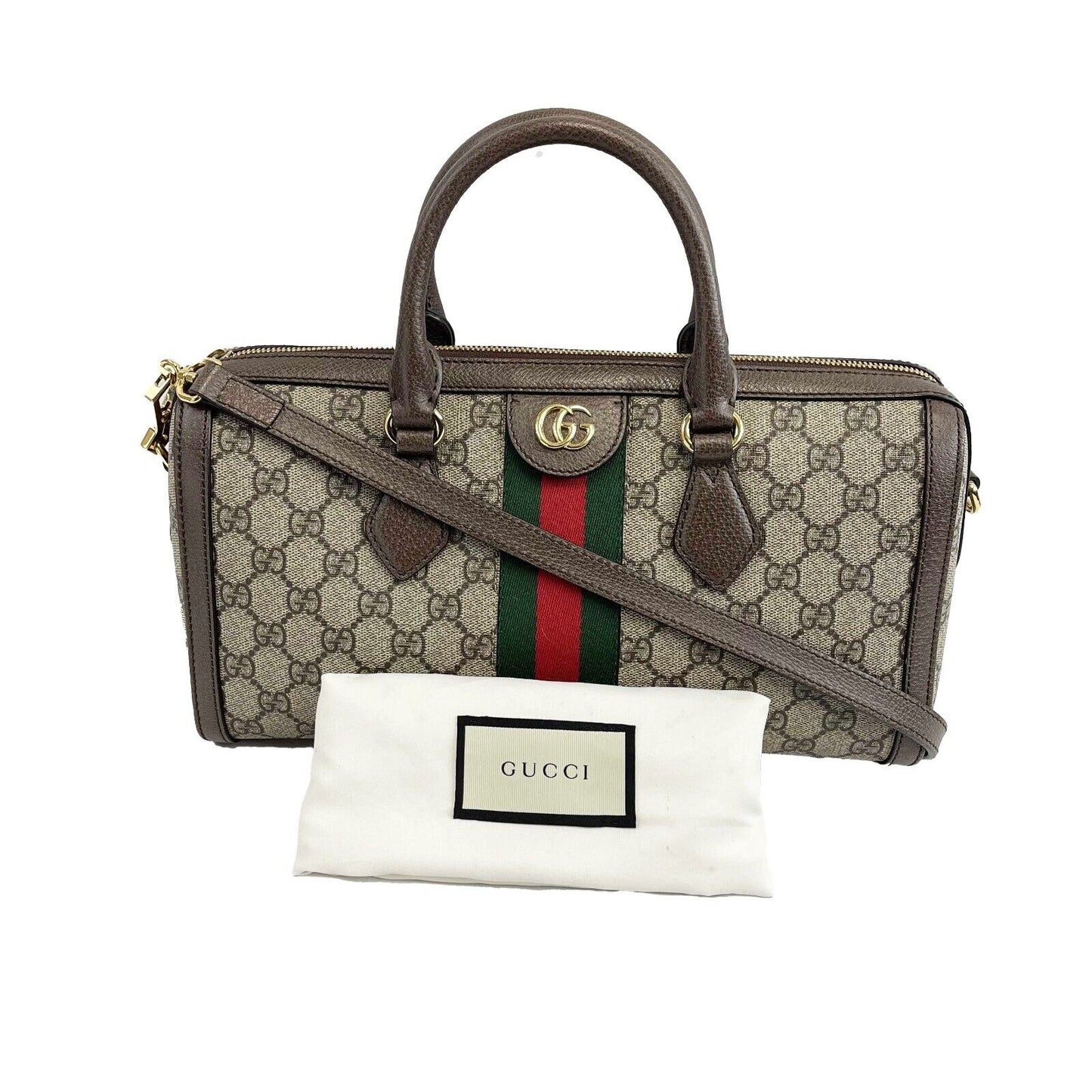 Gucci - Ophidia Boston GG Medium Brown Canvas Top Handle w/ Shoulder Strap
