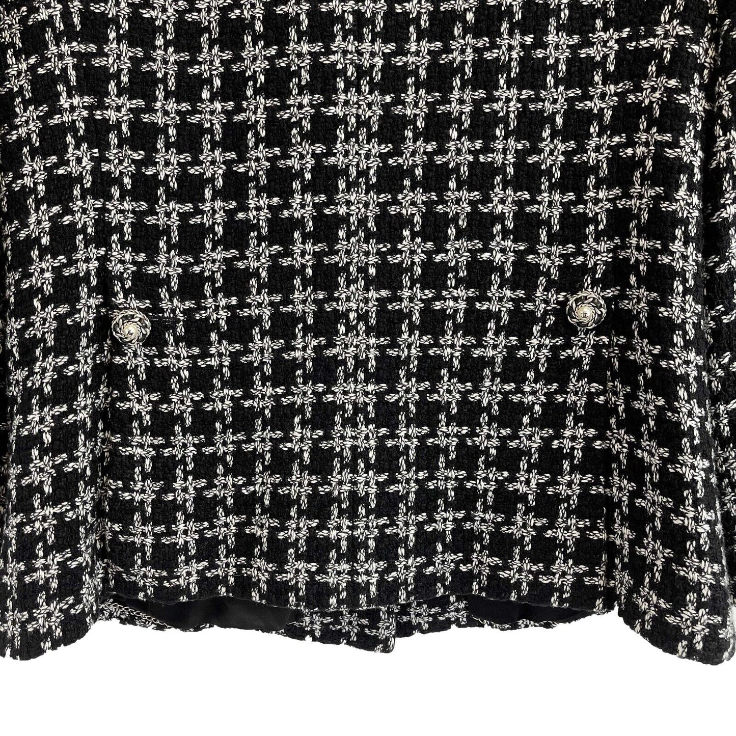 CHANEL - Black White Tweed CC Gripoix Button Jacket Size 44 US 12