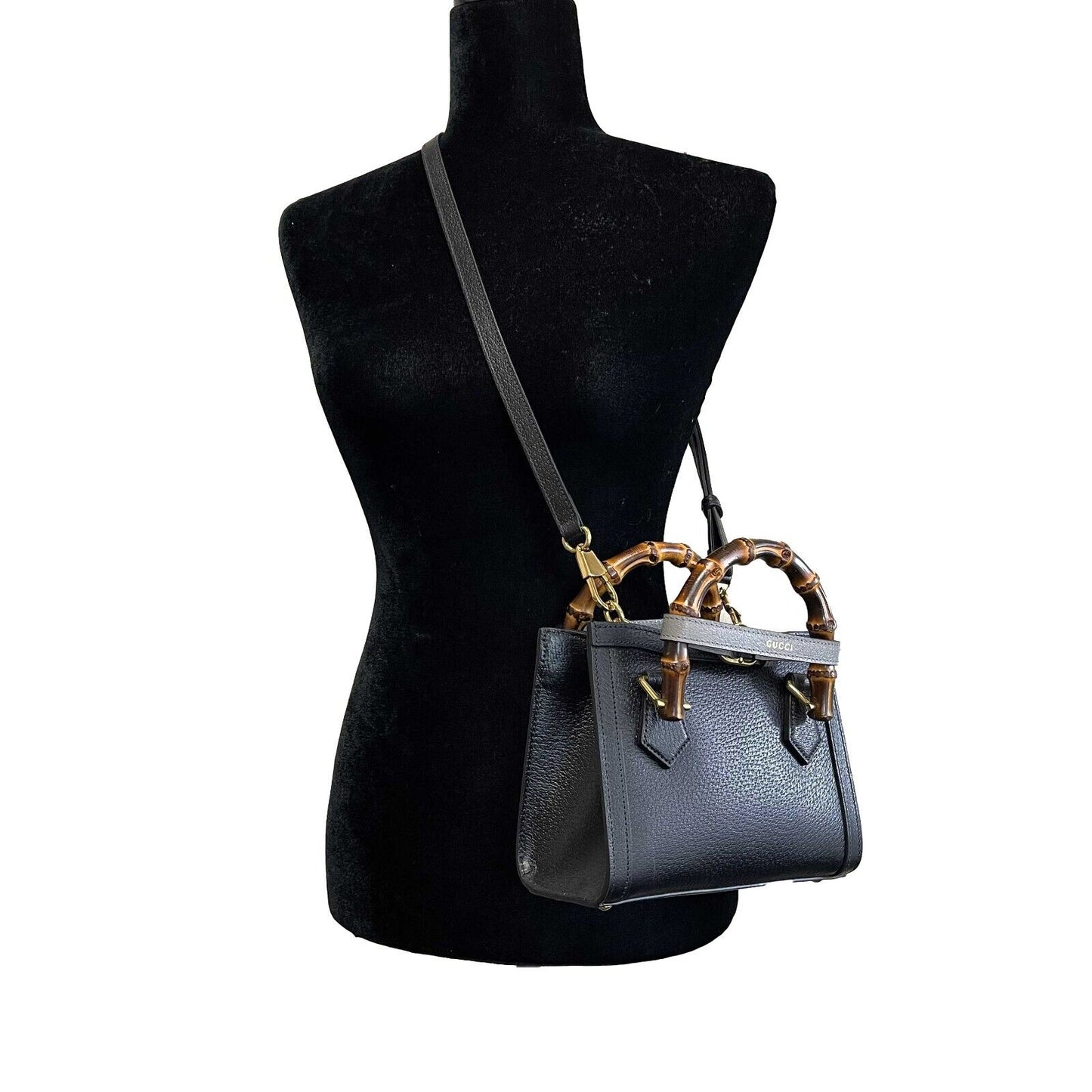 Gucci Excellent Mini Diana NM Bamboo Handle Tote Black Crossbody Bag