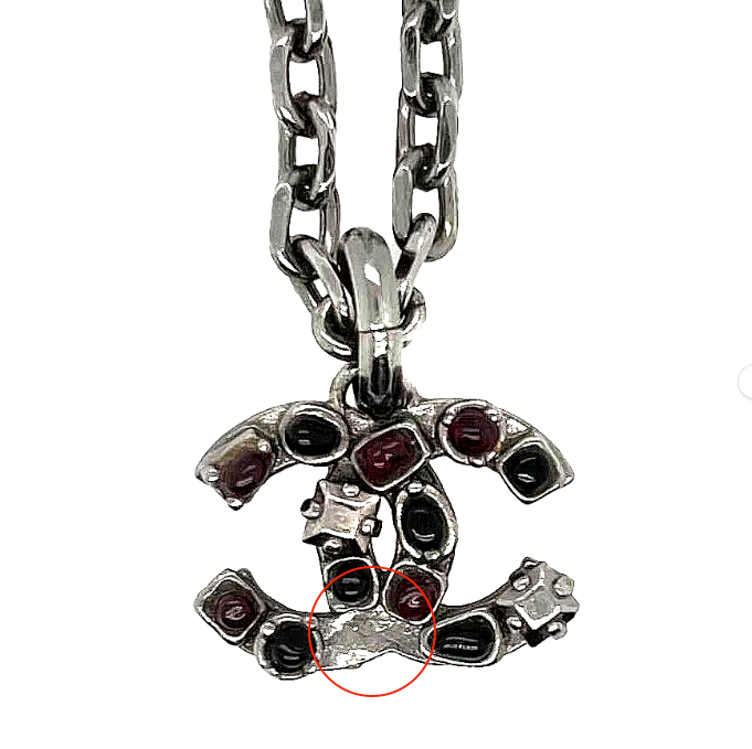 Chanel - Gripoix CC Necklace - Red Stones - Silver Burgundy Logo Charm Chain