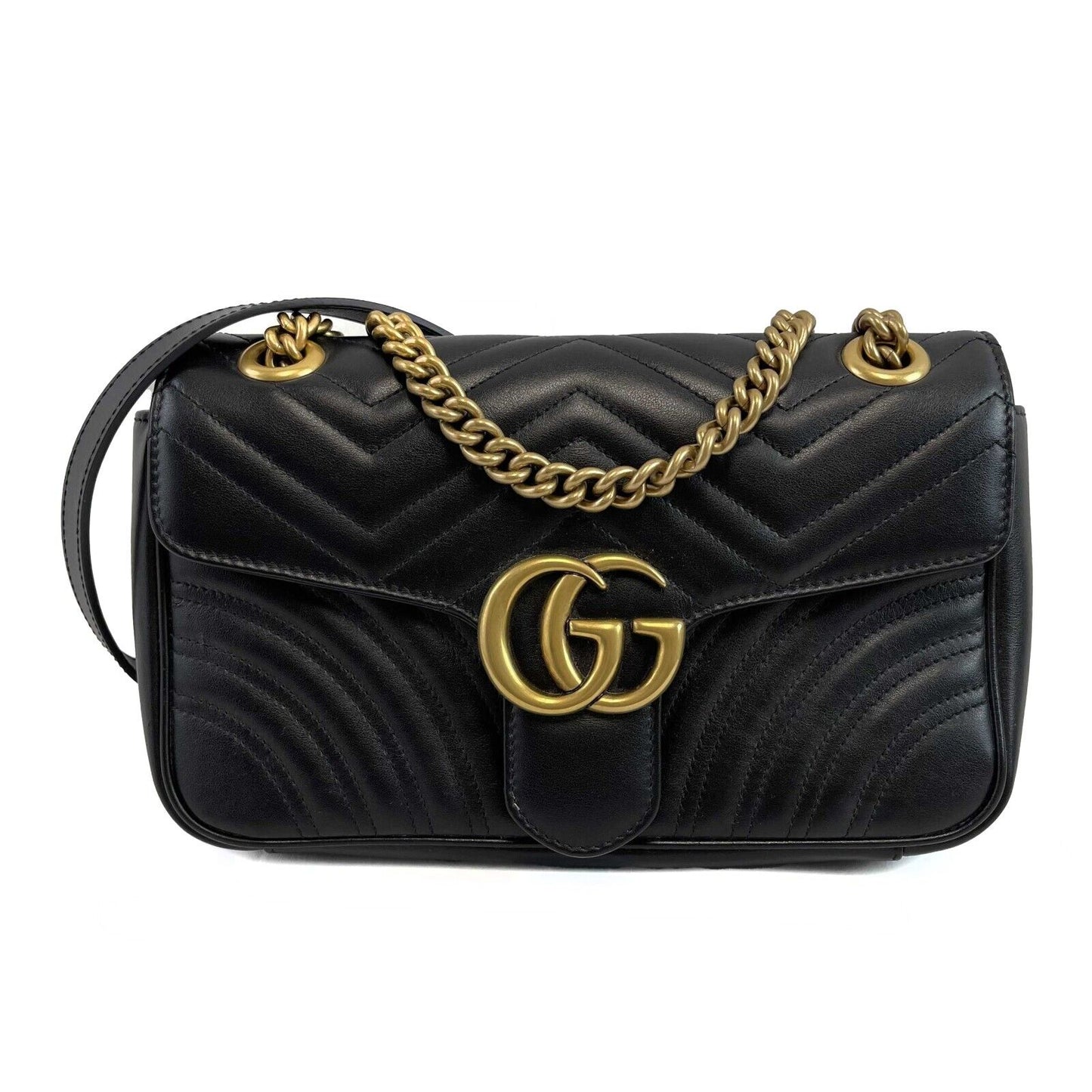 Gucci Excellent Small GG Marmont Flap Matelasse Black Crossbody Bag