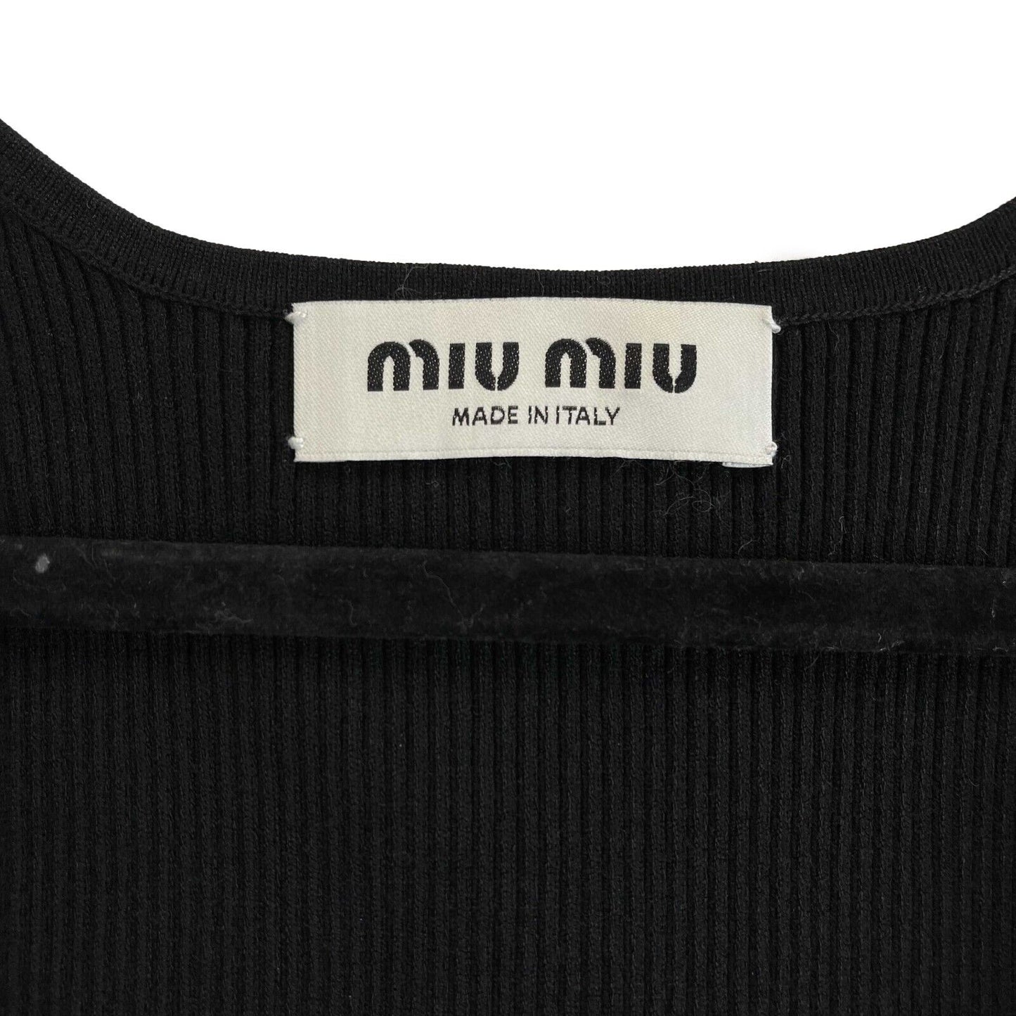 Miu Miu Viscose Tank Top In Nero Black Ribbed Tank Black, White 38 US 2