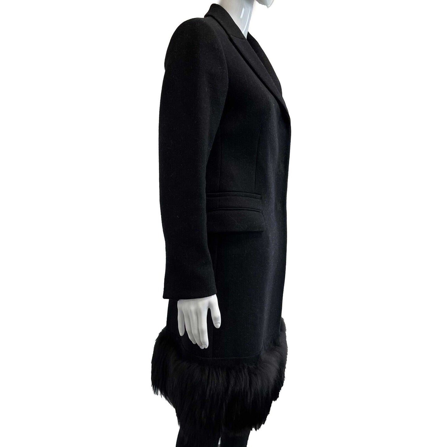 Prada Pristine Fox Fur Trim Black Coat Black 38 US 2