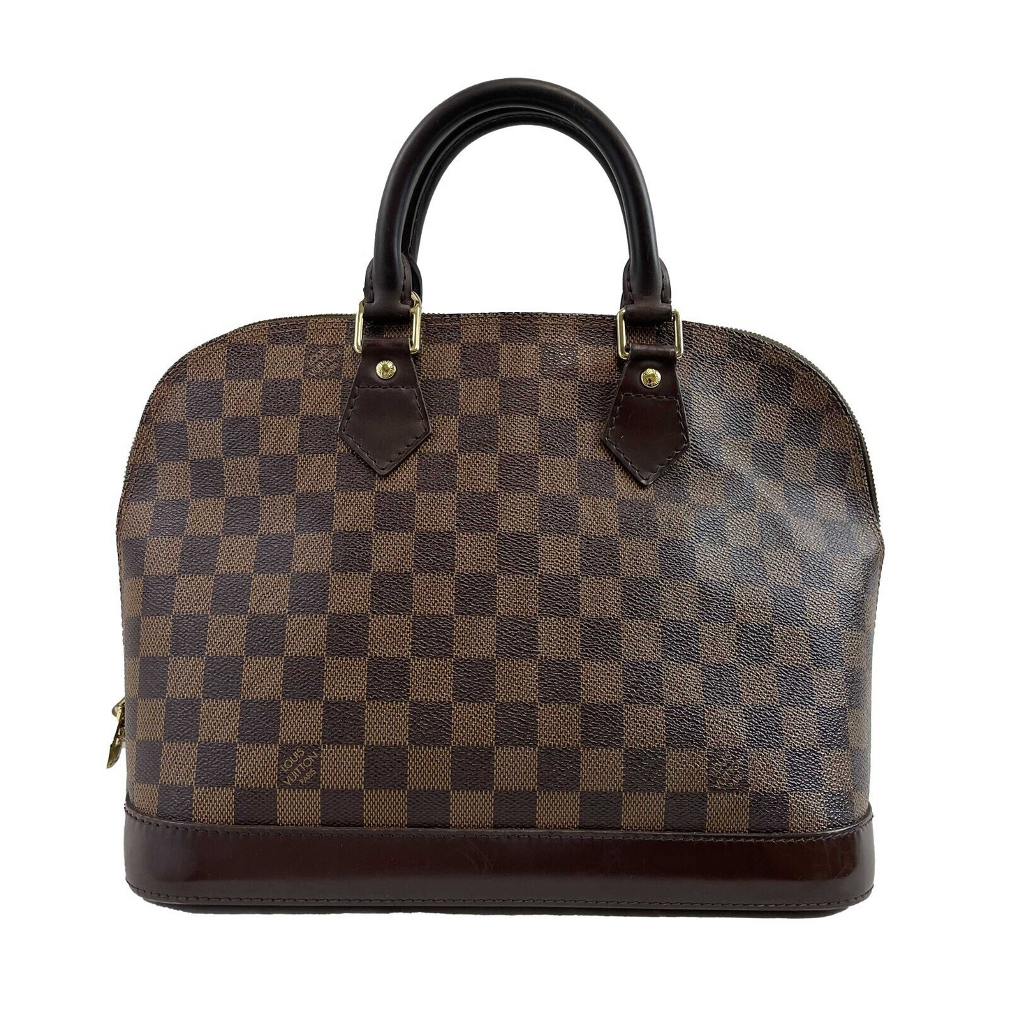 Louis Vuitton Alma Damier Ebene PM Brown Top Handle W/ Lock & Key