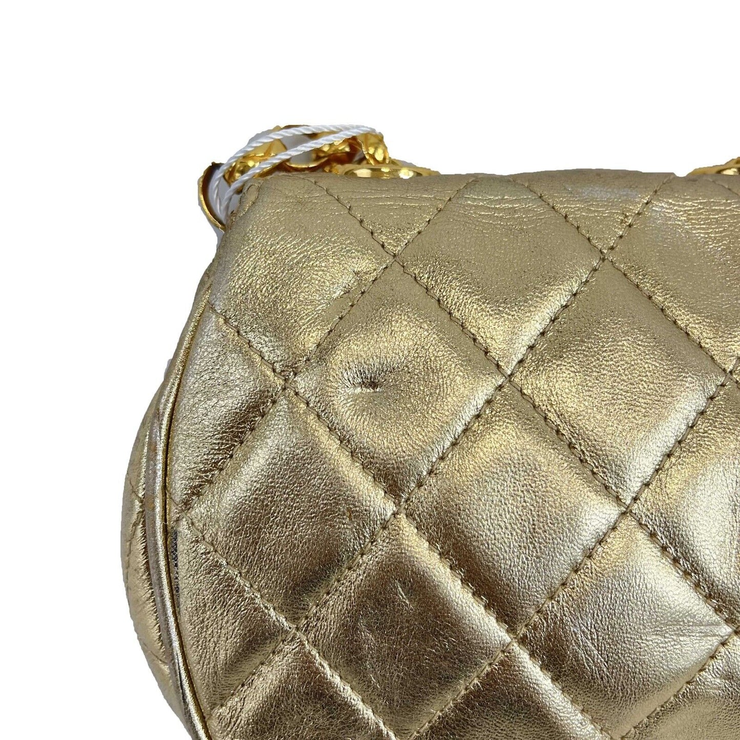 CHANEL - Mini Flap Bag Vintage Chain Metallic Gold CC Leather Quilted Crossbody