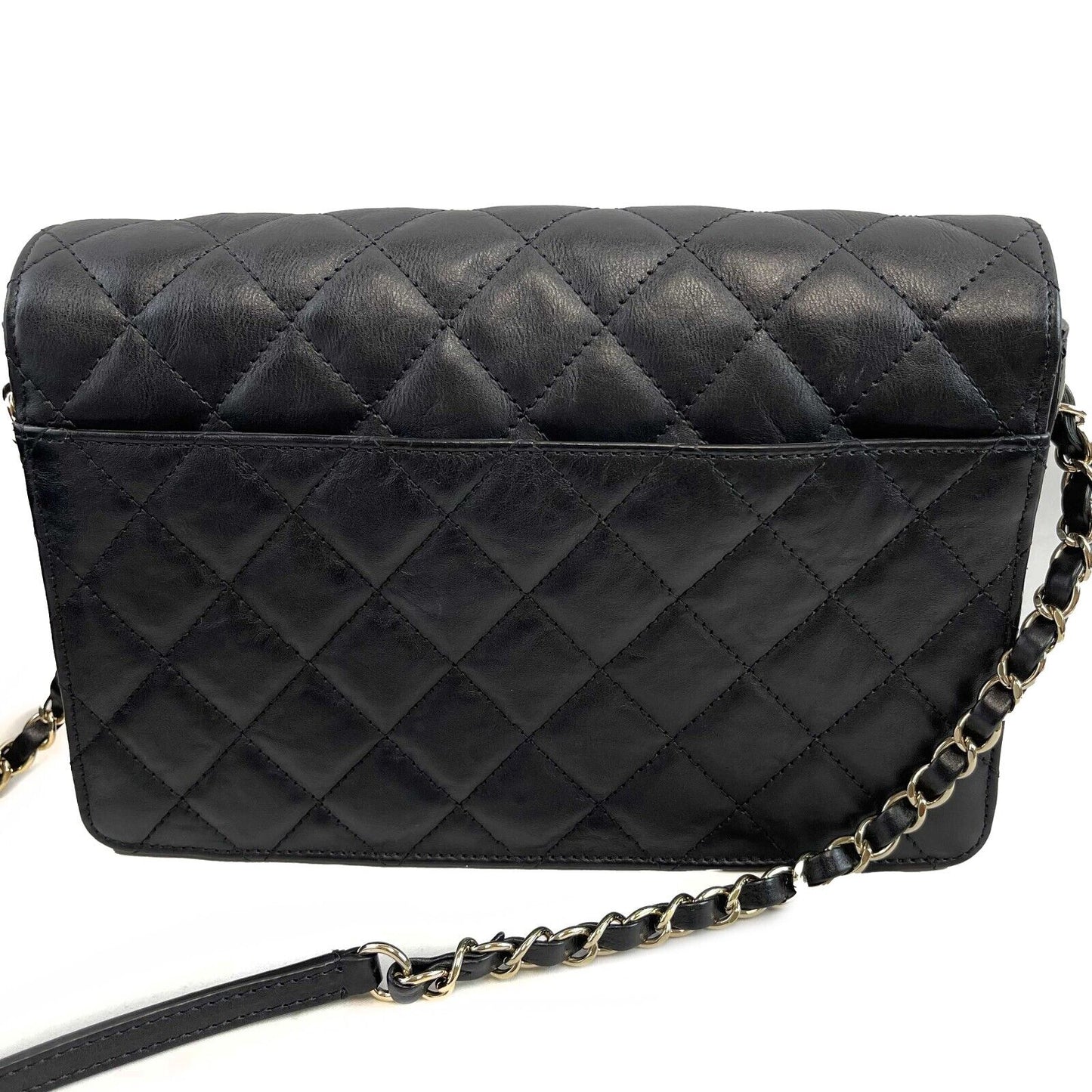 RARE Chanel Double Flap Pocket Medium CC Charm Black Handbag 2017
