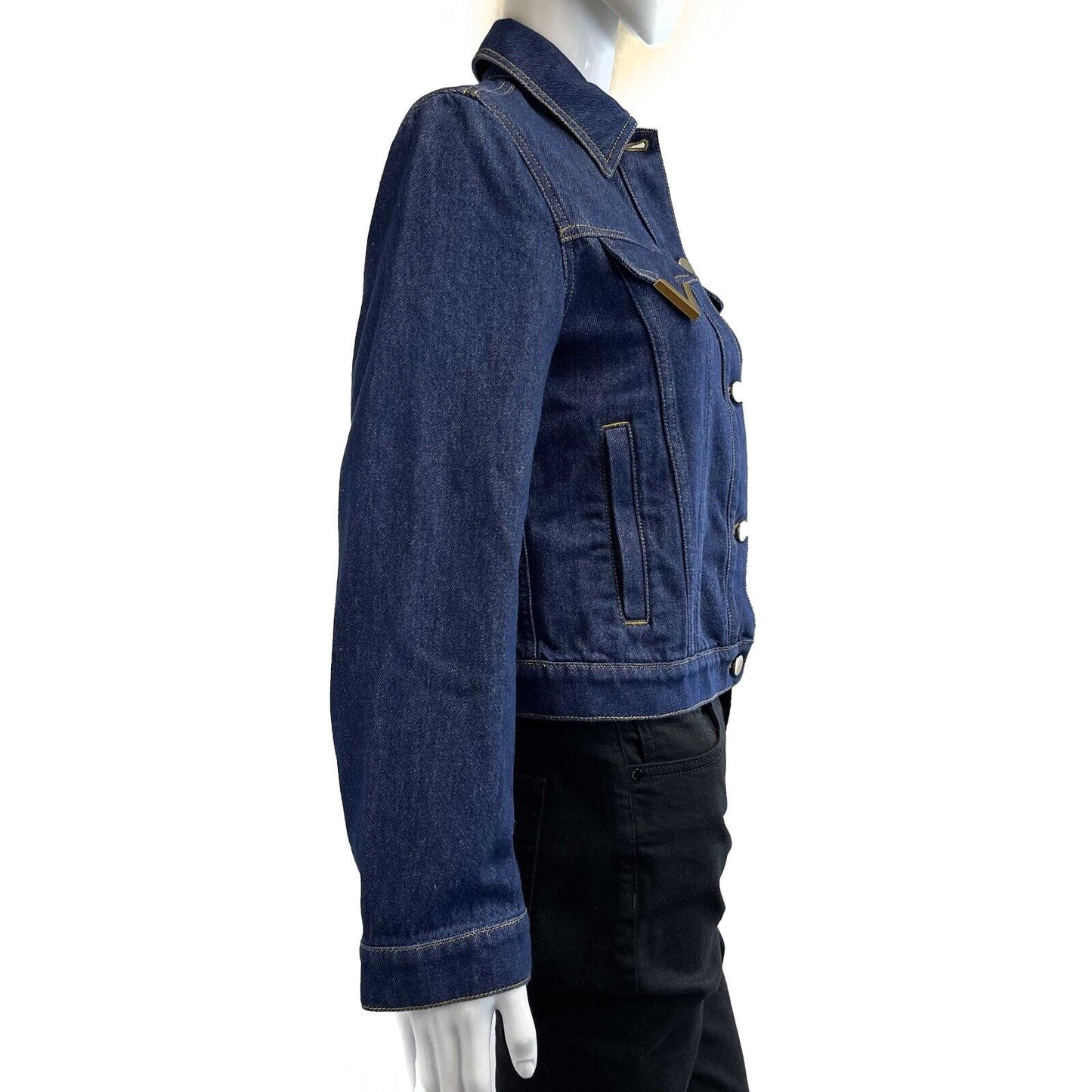 Valentino Pristine V Metal Logo Denim Blue Jacket XS Denim 36 US 0
