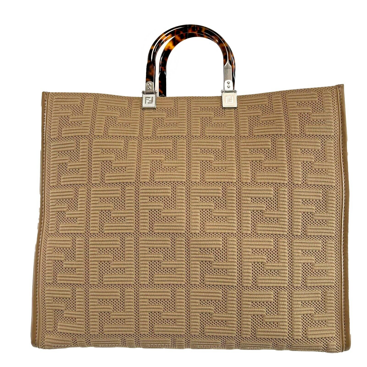 Fendi FF Sunshine Shopper Tote Plexiglass Large Beige Handbag NEW
