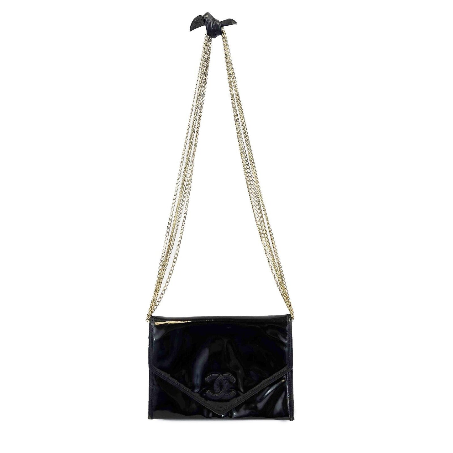 CHANEL - Vintage Multi Chain *RARE* CC Black Envelope Crossbody Bag