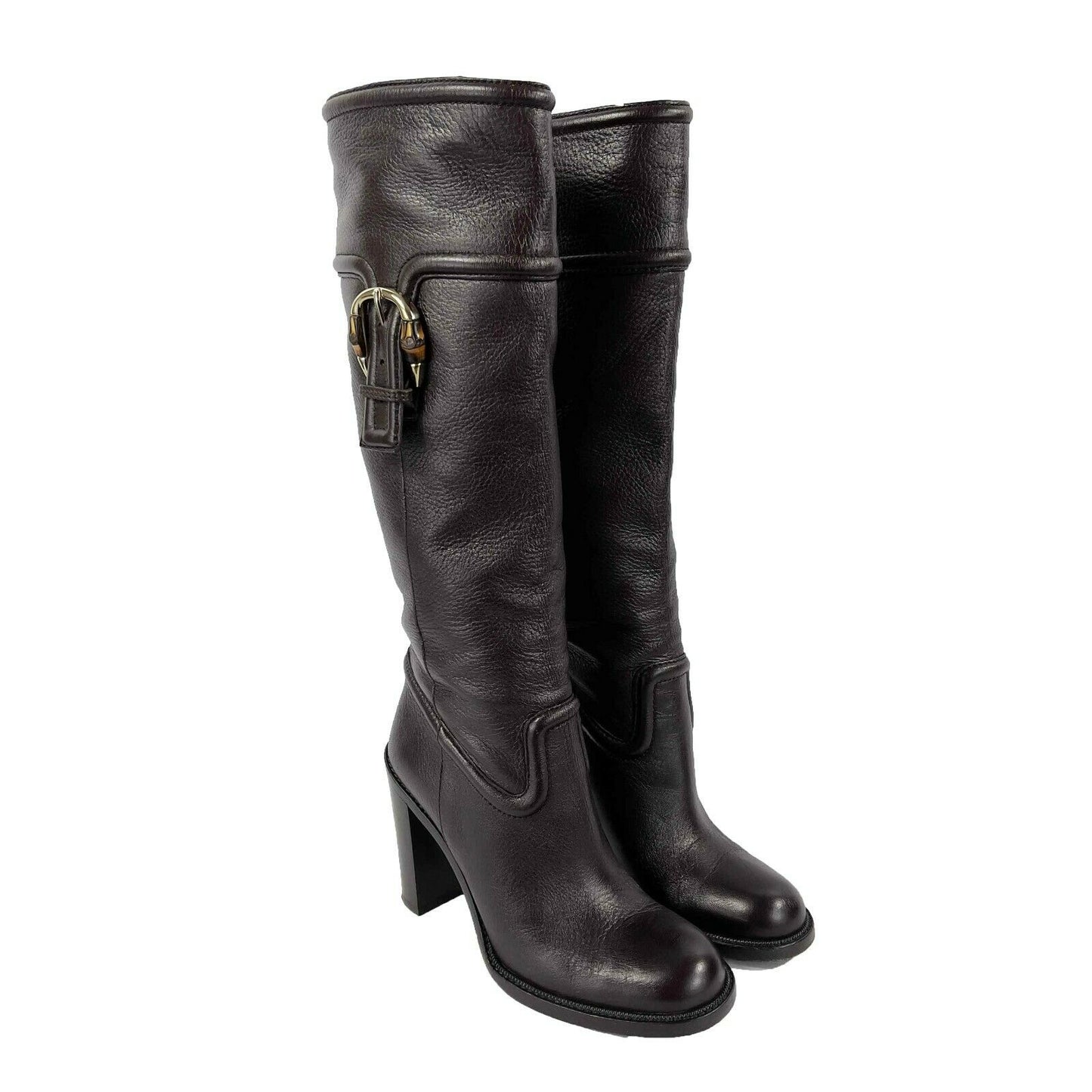 GUCCI - Bamboo Tall Knee Length Boots - Brown - Block Heel 37.5 Fits like US 7