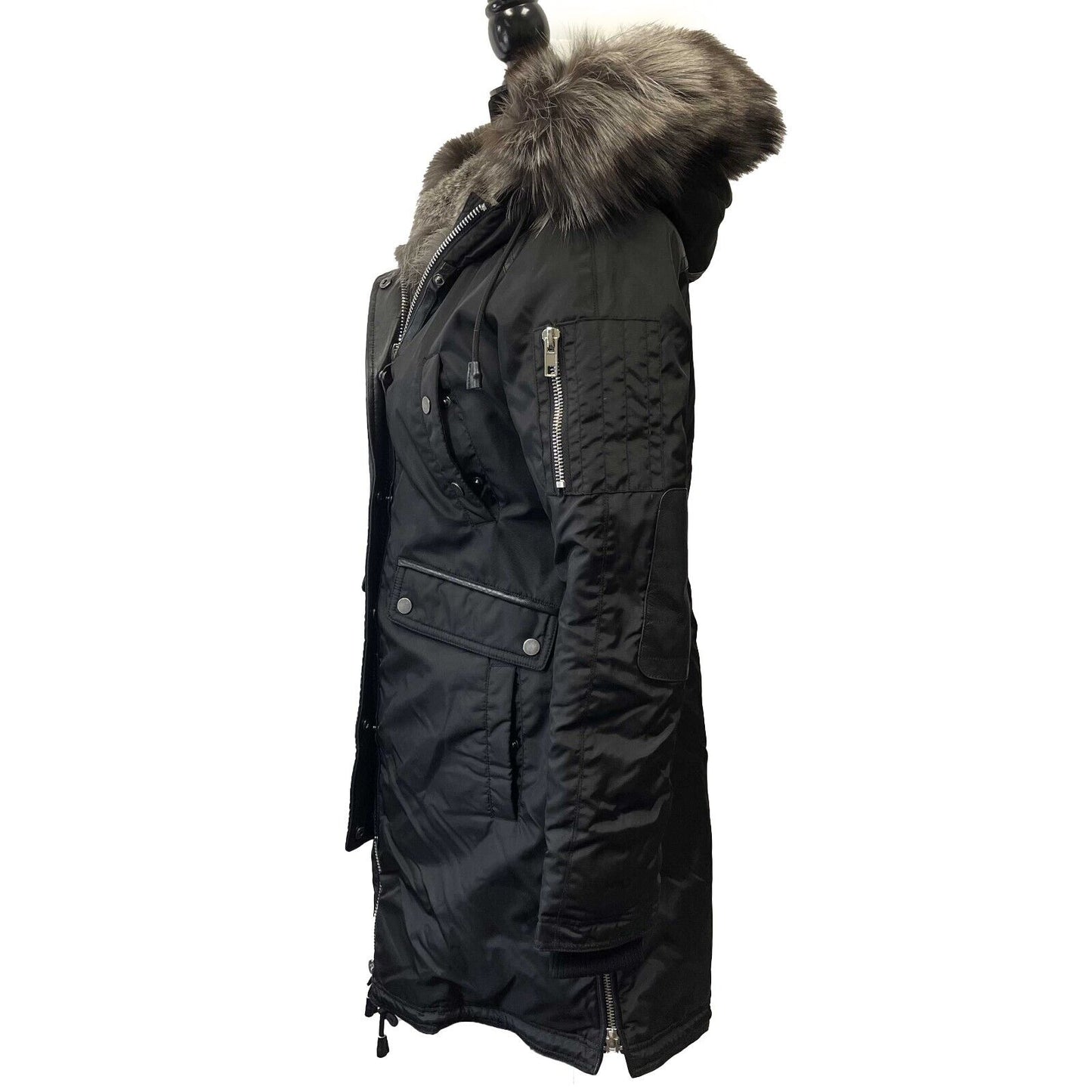 Nicole Benisti -Madison Fur-Lined Parka Coat / Black Jacket - Size S