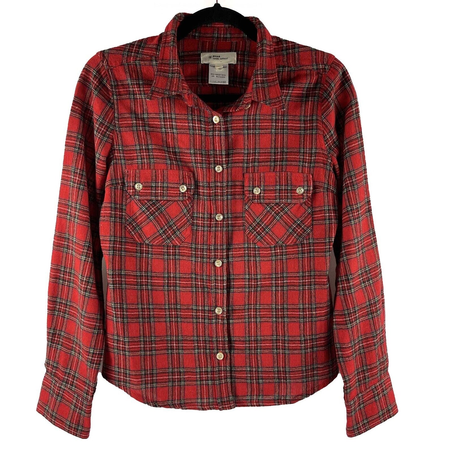 Isabel Marant - Plaid Wool Button Long Sleeve Red Top - US XXS