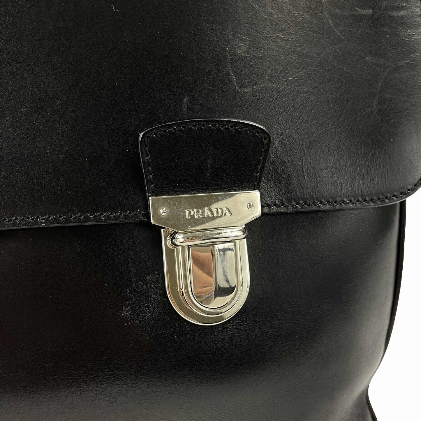 PRADA - Vitello Leather Double Buckle Briefcase - Black / Silver