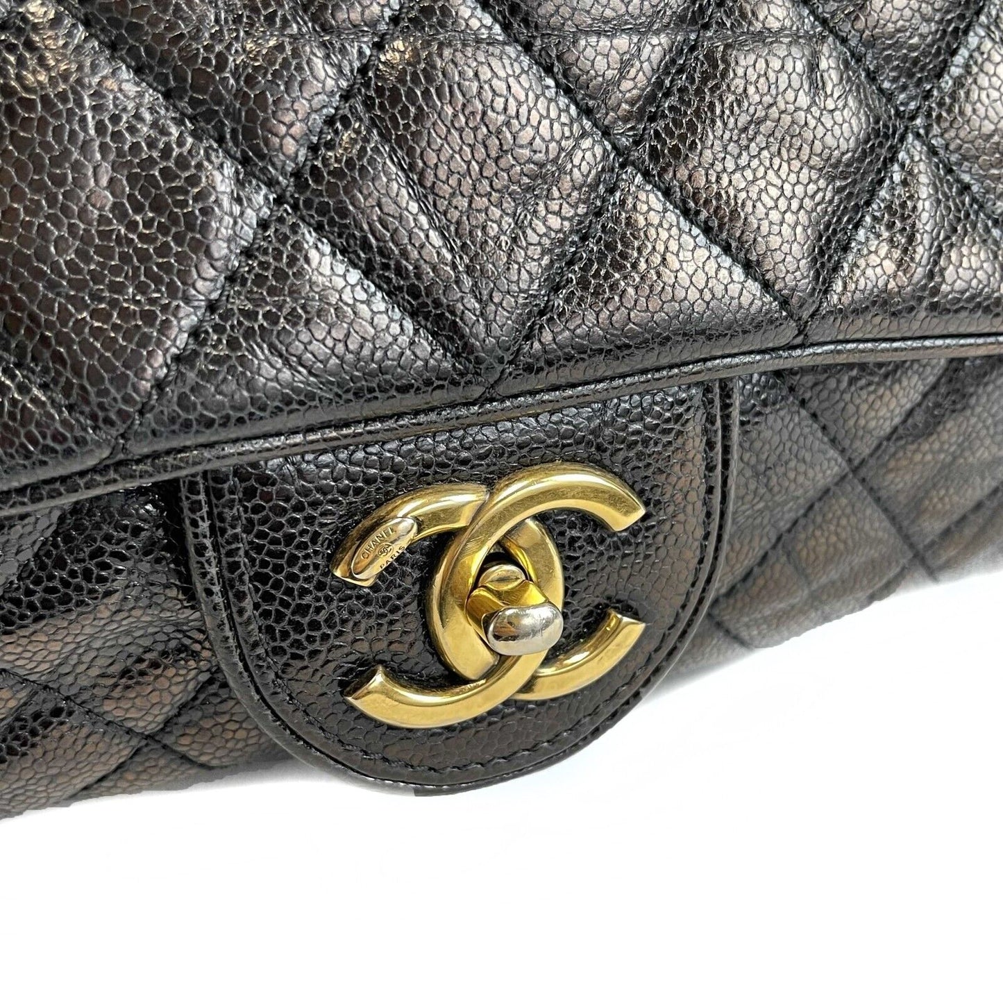 Chanel - Shiva Flap Bag Quilted Caviar Large Black CC Shoulder Bag
