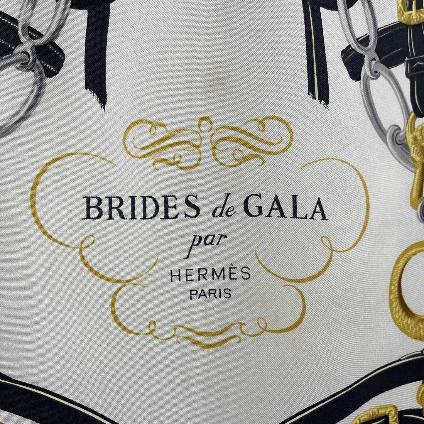 Hermès - 'Brides de Gala' Equestrian Silk - Black, White, Gold, Silver - OS