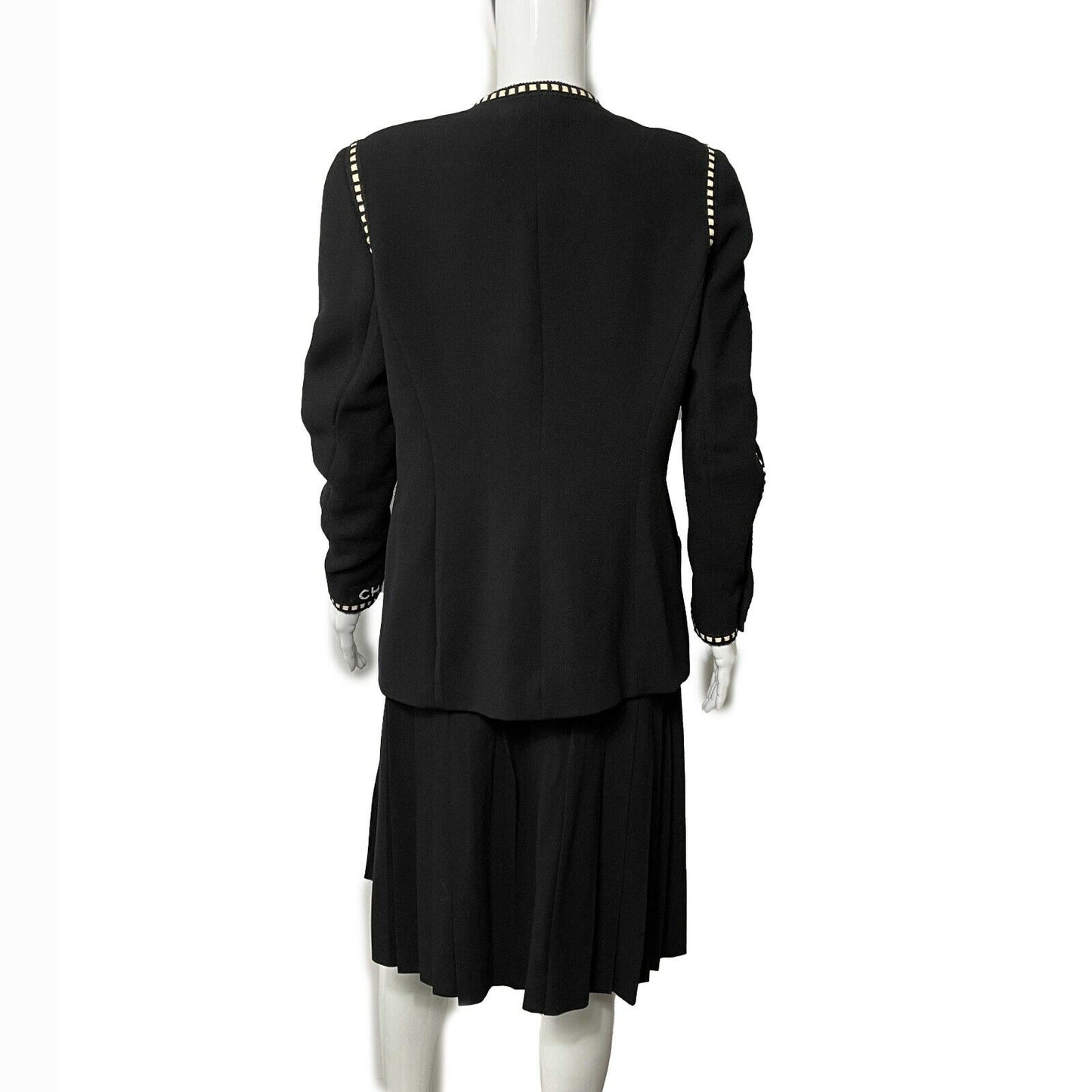 CHANEL Logo Suit Vintage Rare Camellia Button and Trim Skirt Jacket