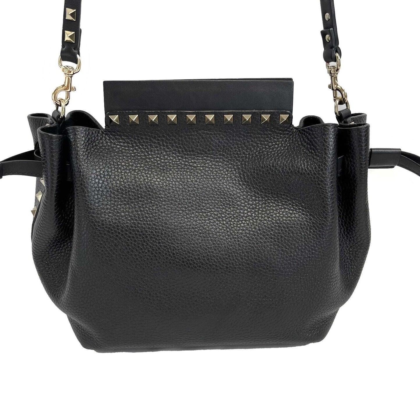 Valentino - Rockstud Drawstring Black Leather Shoulder Bag / Crossbody