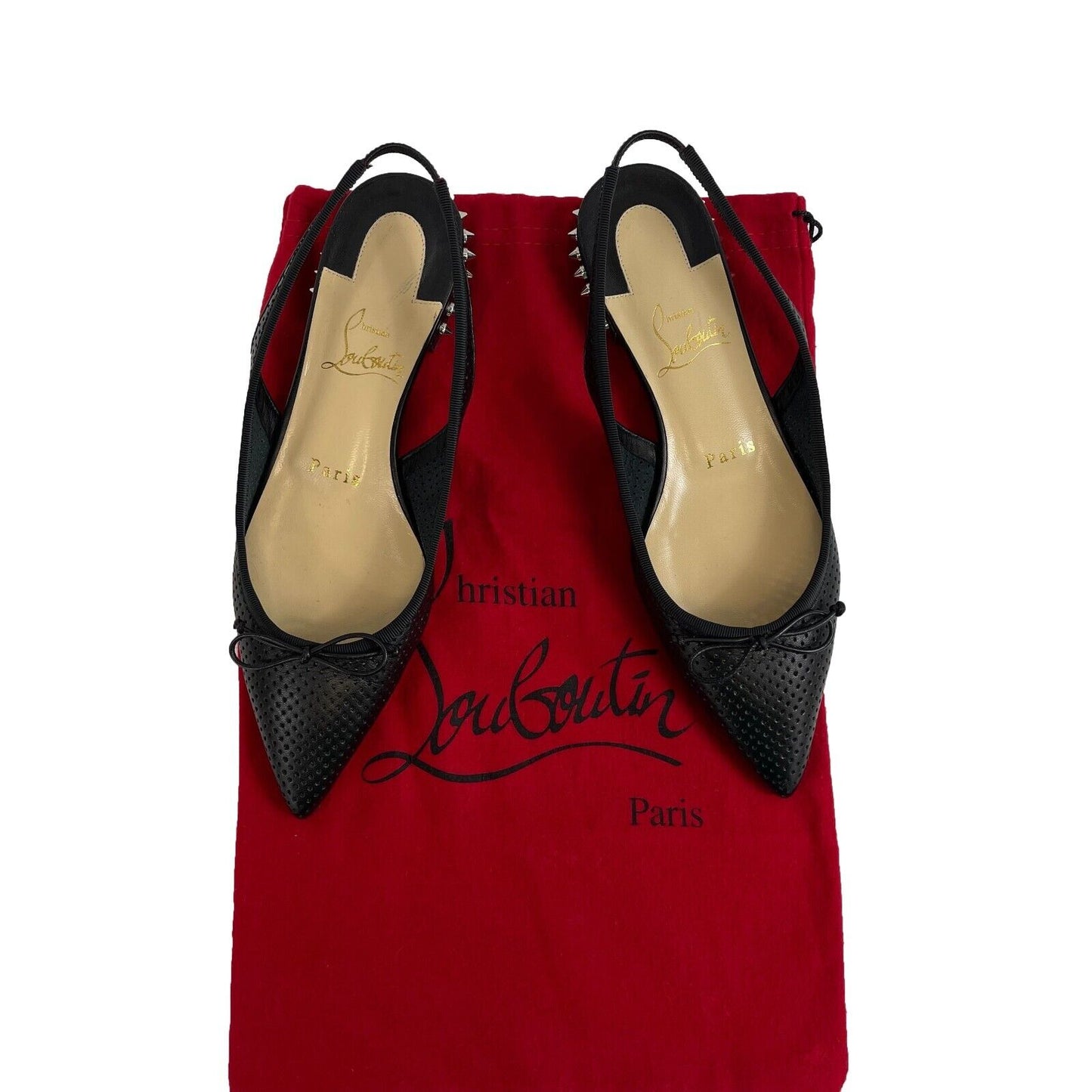 Christian Louboutin - Hall Sling Spike Studded Heel Leather Flat - 35.5 US 5.5