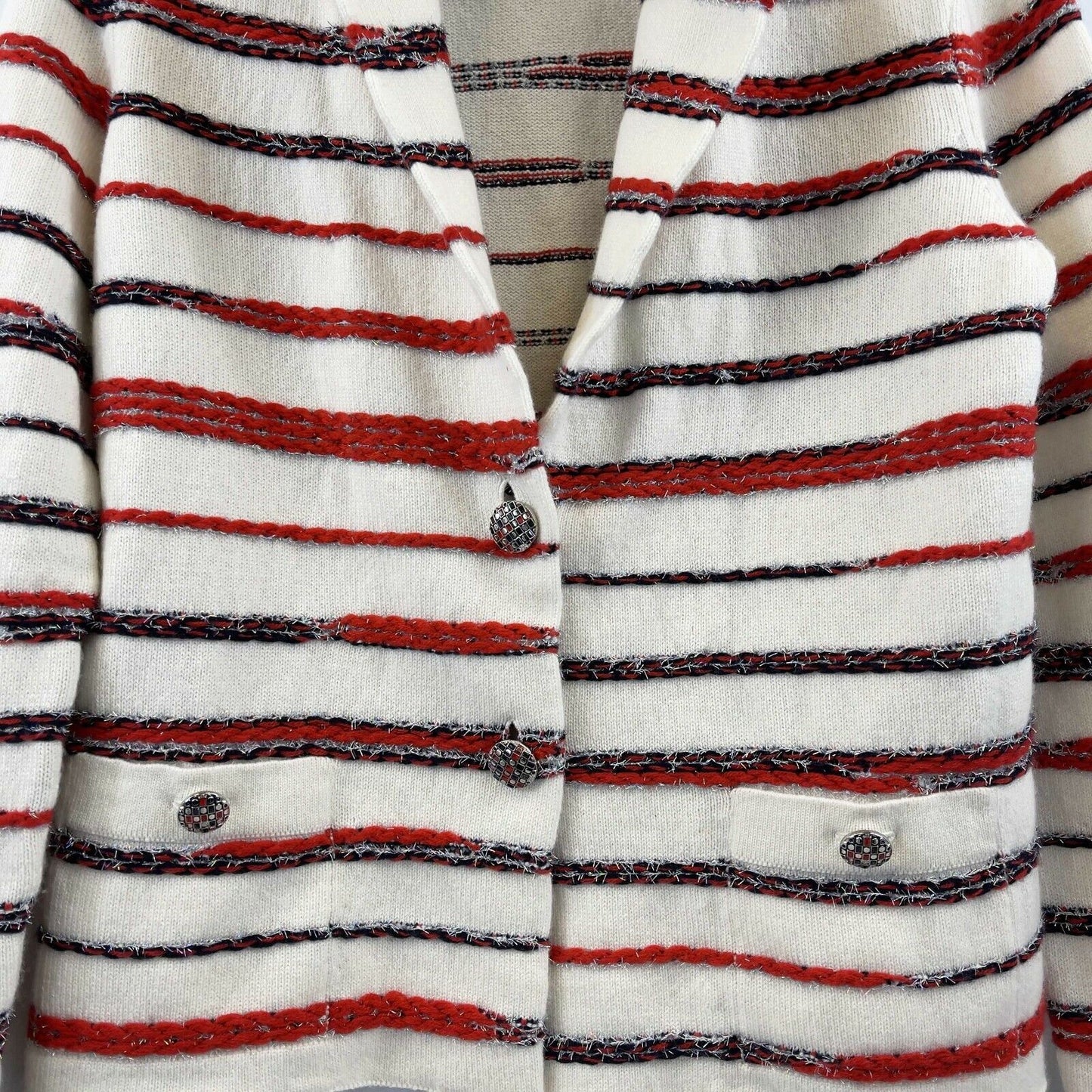 CHANEL - 20P Ad Campaign Metallic Braid Trim Cashmere Cardigan / Jacket US 6 / M