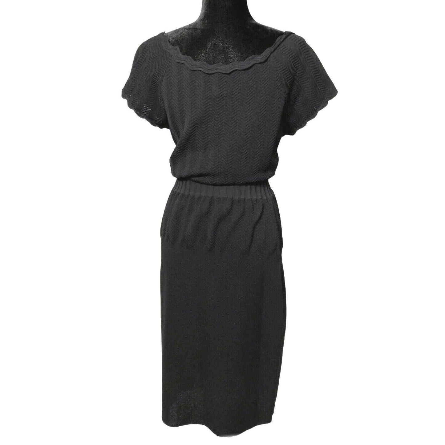CHANEL - 08A Fall 2008 - Pointelle Knit Off Shoulder Dress - Black - FR 44 US 12