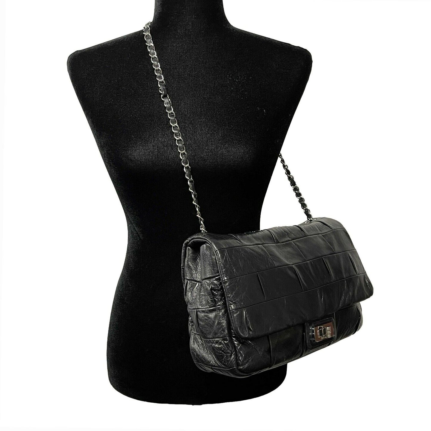 CHANEL - Black Lambskin Igloo Flap - Mademoiselle Turn Lock Crossbody / Shoulder
