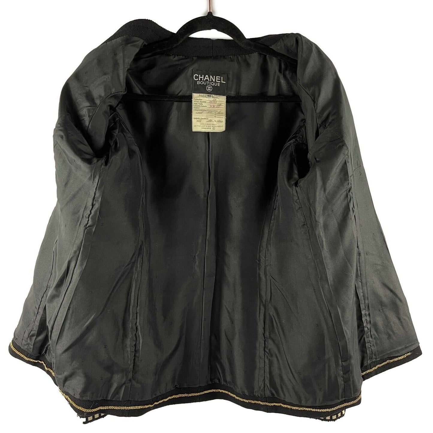 CHANEL Logo Suit Vintage Rare Camellia Button and Trim Skirt Jacket