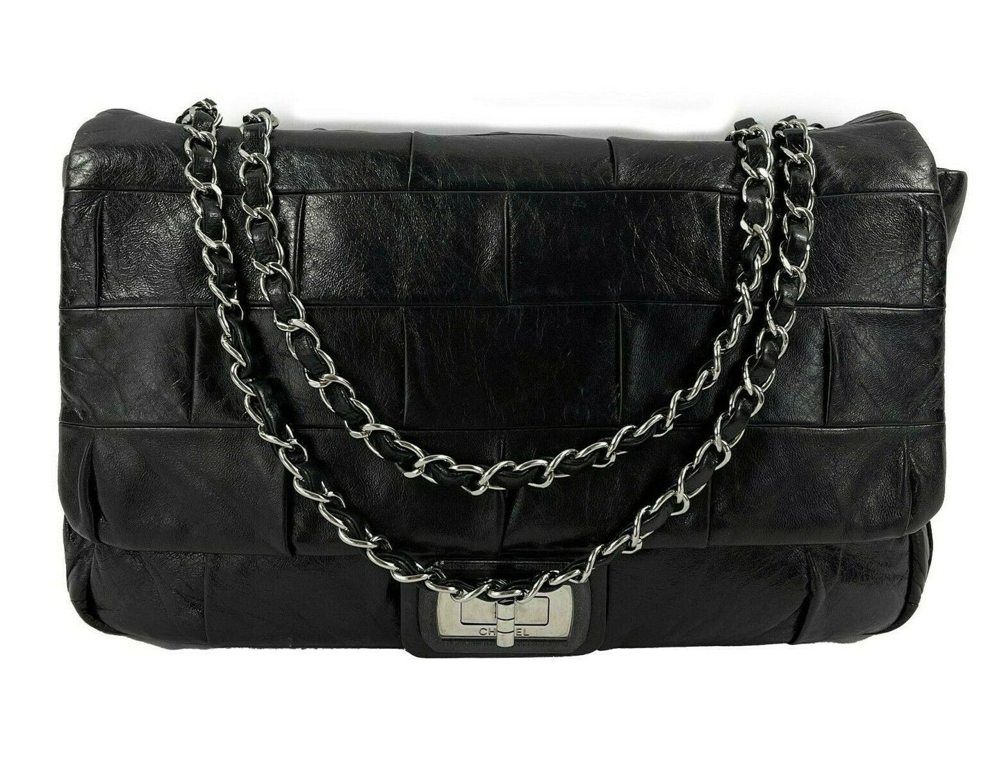 CHANEL - Black Lambskin Igloo Flap - Mademoiselle Turn Lock Crossbody / Shoulder