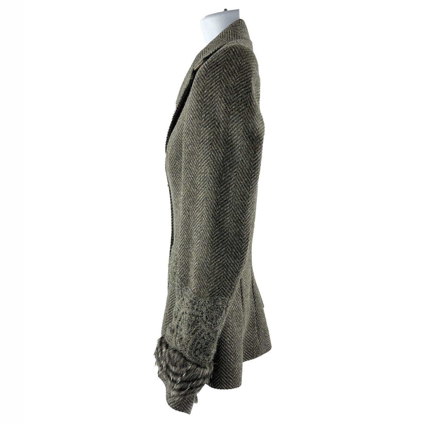 T.ba - New w/ Tags Tasmanian Tweed Lace Faux Fur Jacket - Grey / Brown - 40 US Medium