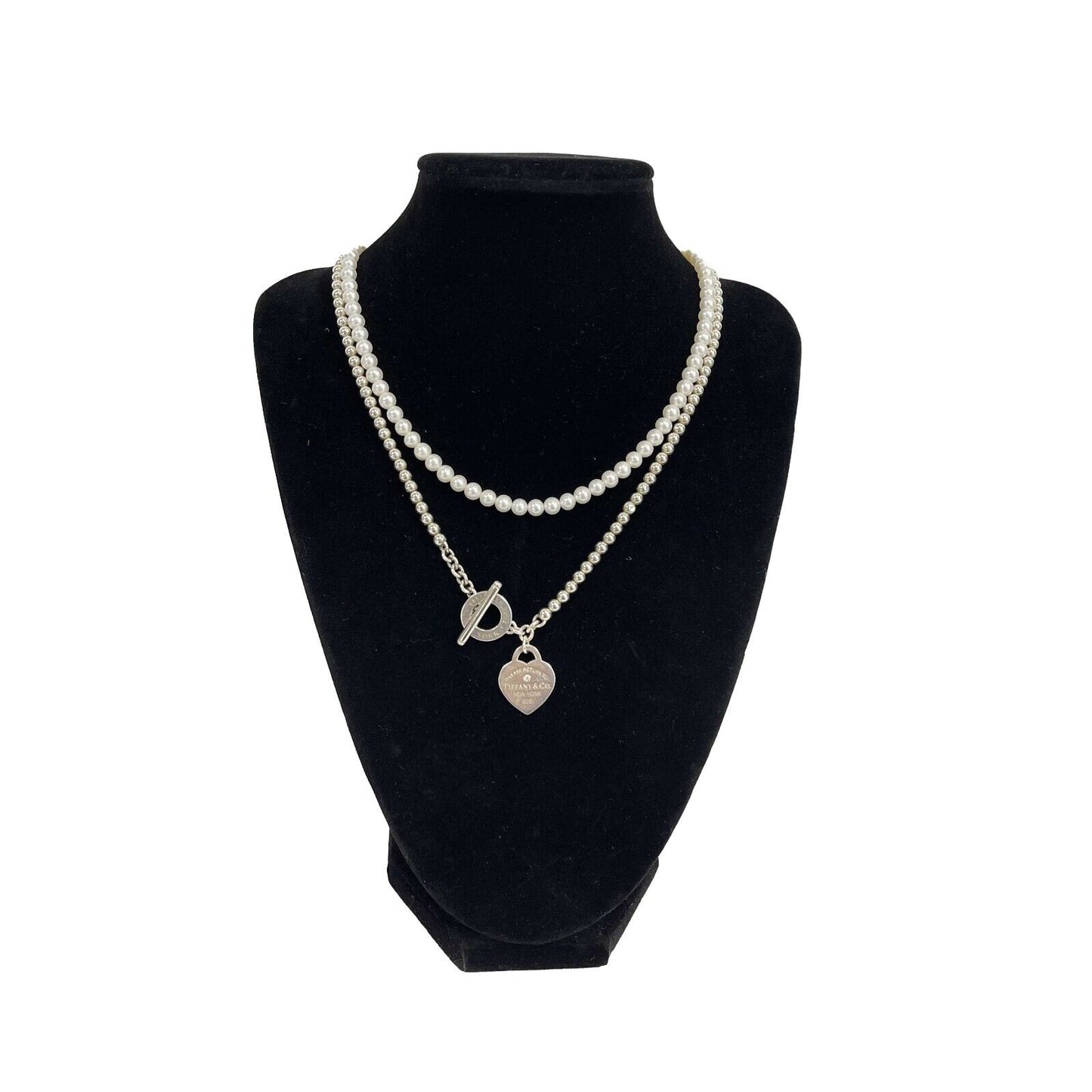TIFFANY & CO Wrap Necklace in Silver with Pearls and a Diamond Heart Pendant
